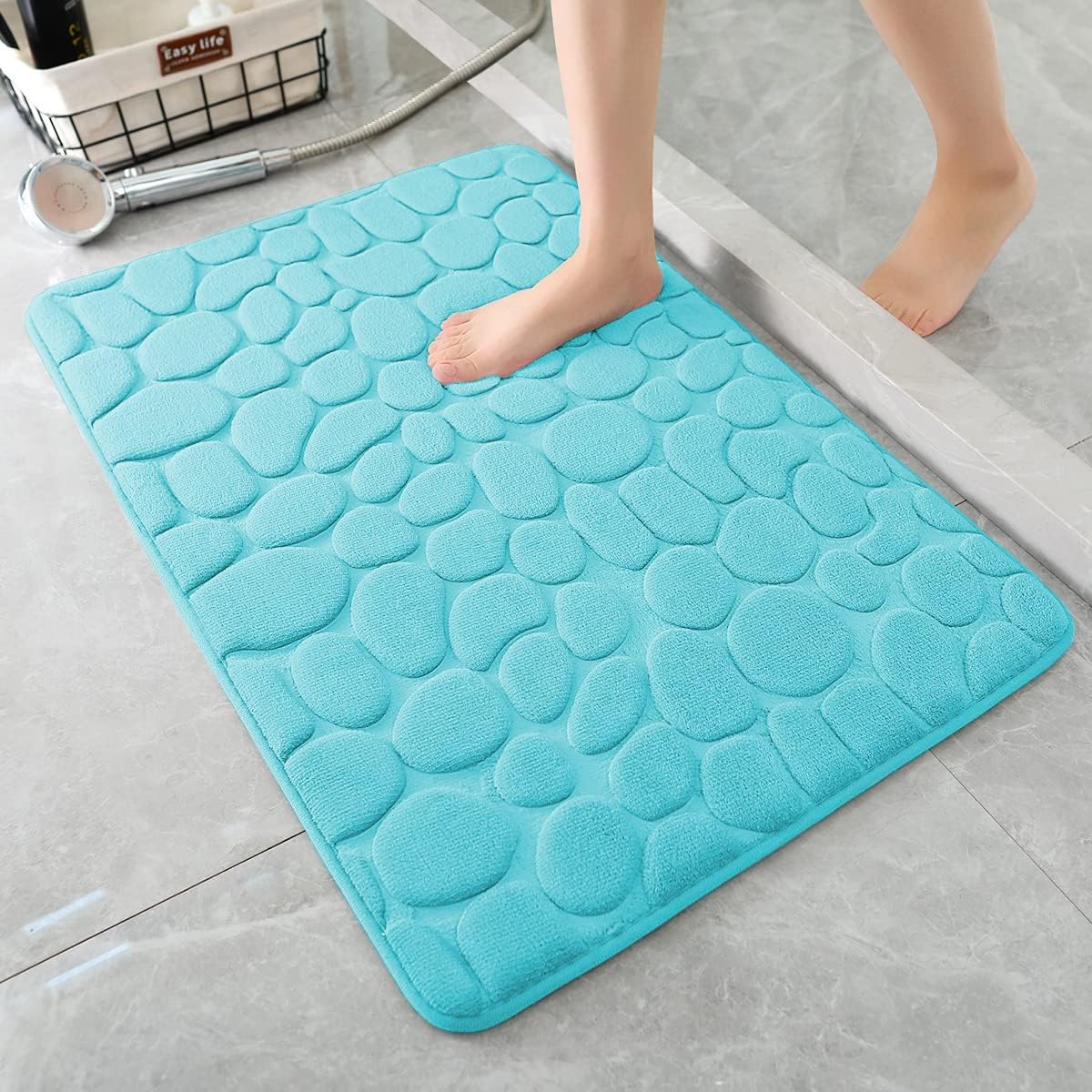 YIHOUSE Memory Foam Bath Mat Cobblestone Bathroom Rugs Super Water Absorbent Bath Mats for Bathroom Machine Washable Bath Rugs(17 x 24,Teal)