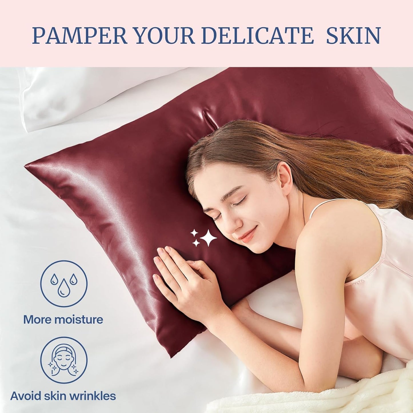 BEDELITE Satin Pillowcase for Hair and Skin, Super Soft Similar to Silk Pillow Cases 4 Pack with Envelope Closure, Cooling Pillowcases for Women Men (20"x26" Standard Size, Burgundy)