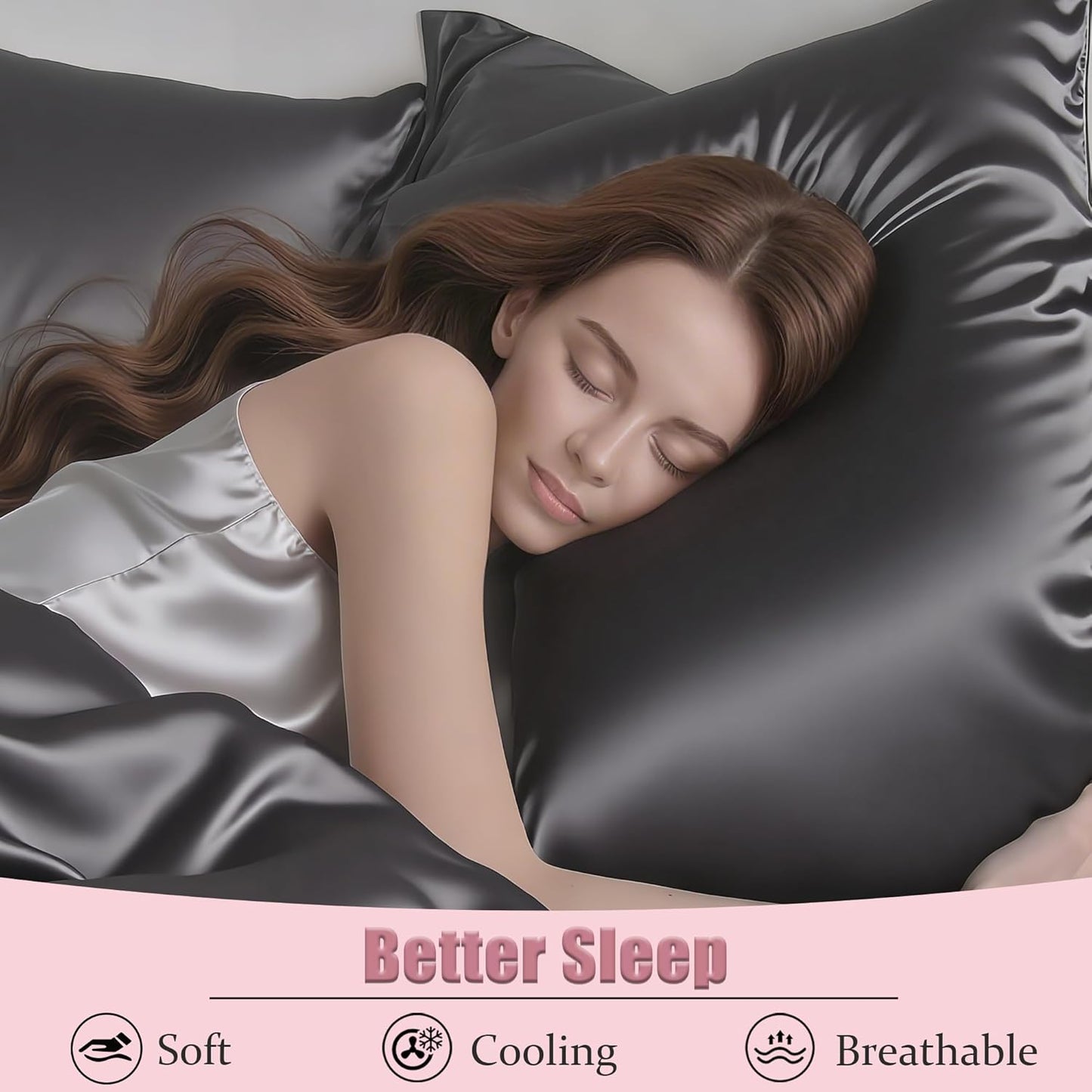 Mulberry Silk Body Pillow Pillowcase with Zipper, Ultra Smooth Soft Breathable Cooling Pillow Cases for Hot Sleepers, Silk Satin Body Pillow Cover for Hair and Skin (Dark Grey, 20×54 Inches, 1 Pack)