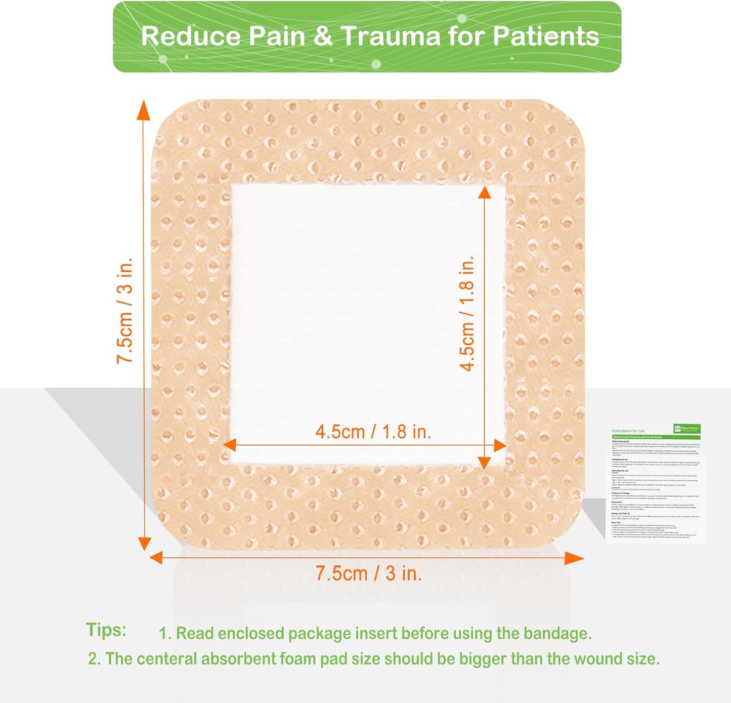 NeuHeils Silicone Adhesive Foam Dressing with Gentle Border 3''x3'' for Bed Sore, 10 Packs, High Absorbency Waterproof Silicone Wound Bandage for Foot Diabetic Ulcer