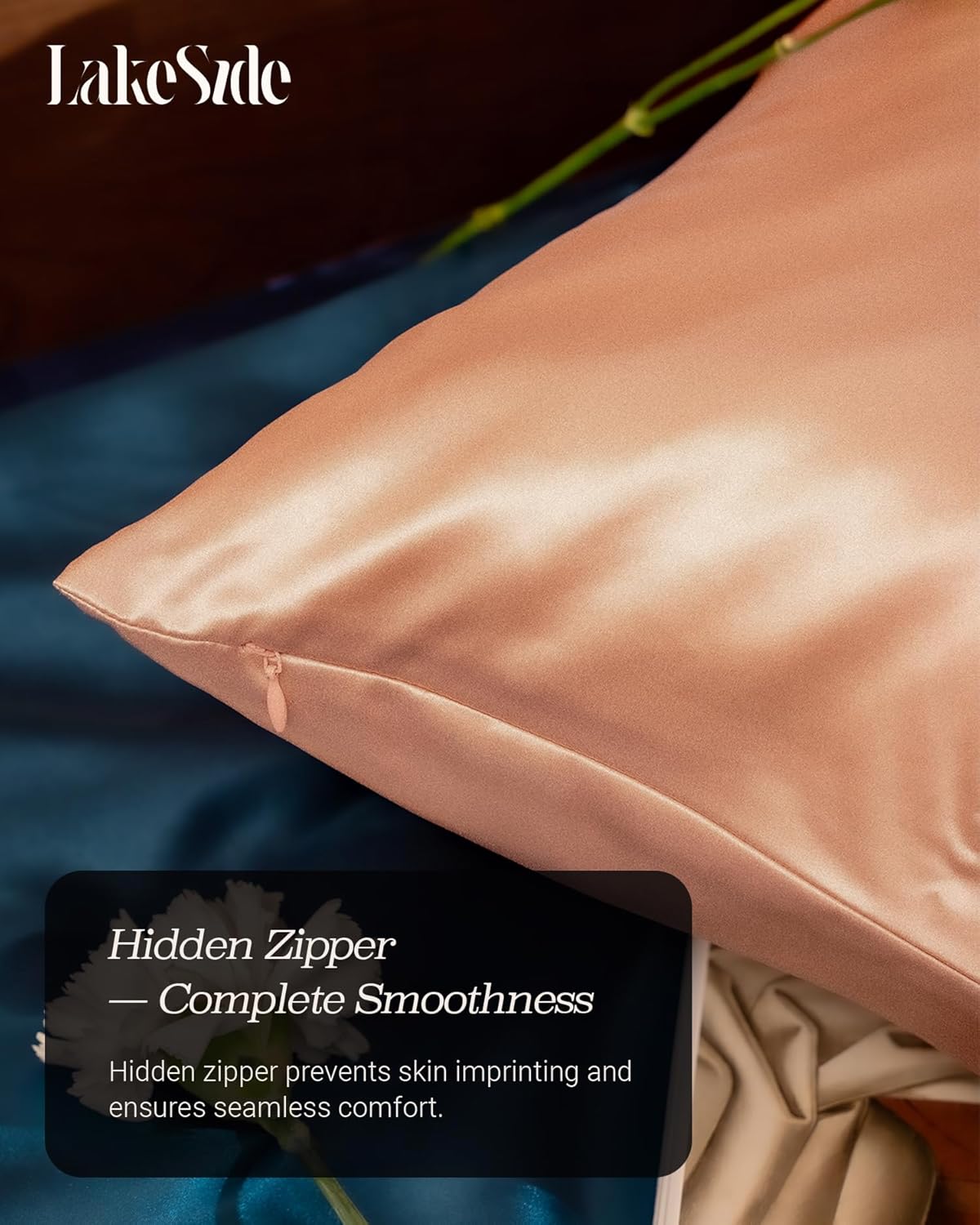 Oriental Lakeside® 100% Pure 22 Momme Mulberry Silk Pillowcase with Hidden Zipper - Nighttime Skincare & Hair Care Hydrating Pillow Cover