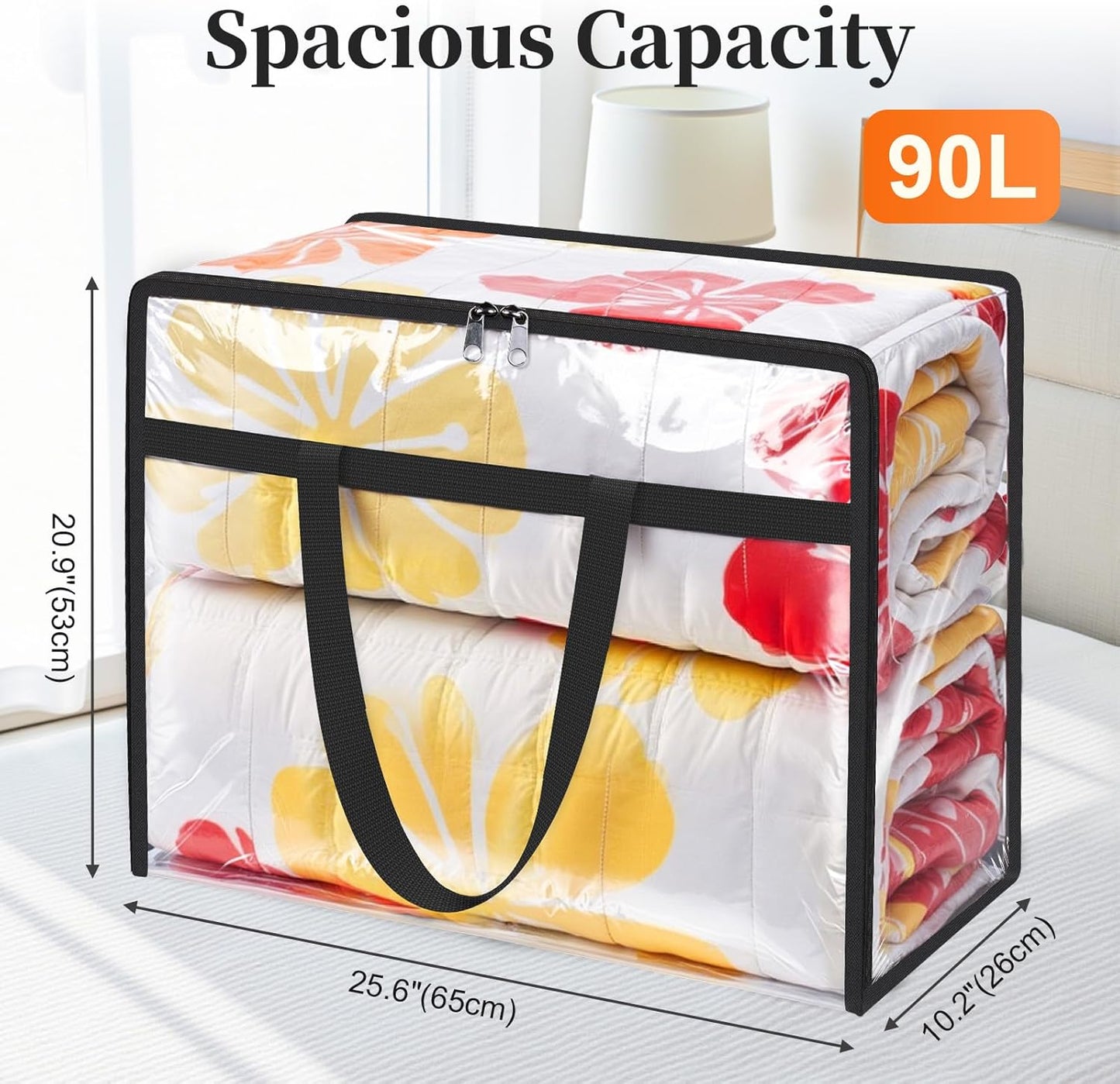 Clear Clothes Storage Bags, 6 Pack Closet Organizers and Under Bed Storage Containers, Foldable Moving Bags with Zippers for Comforter, Blanket, Bedding, Duvet, PVC Packing Bags 90L