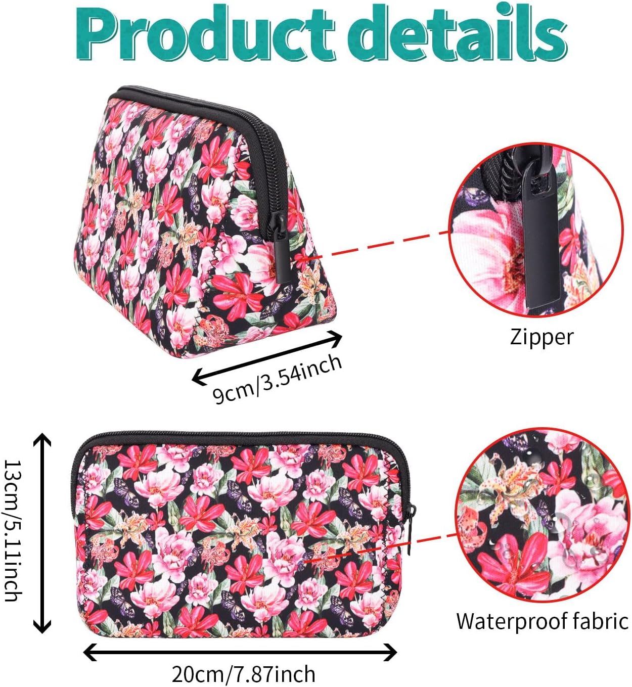 Cosmetic Bag Waterproof Neoprene Zipper Pouch Travel Portable Toiletry Makeup Bags Organizer Case for Women and Girls