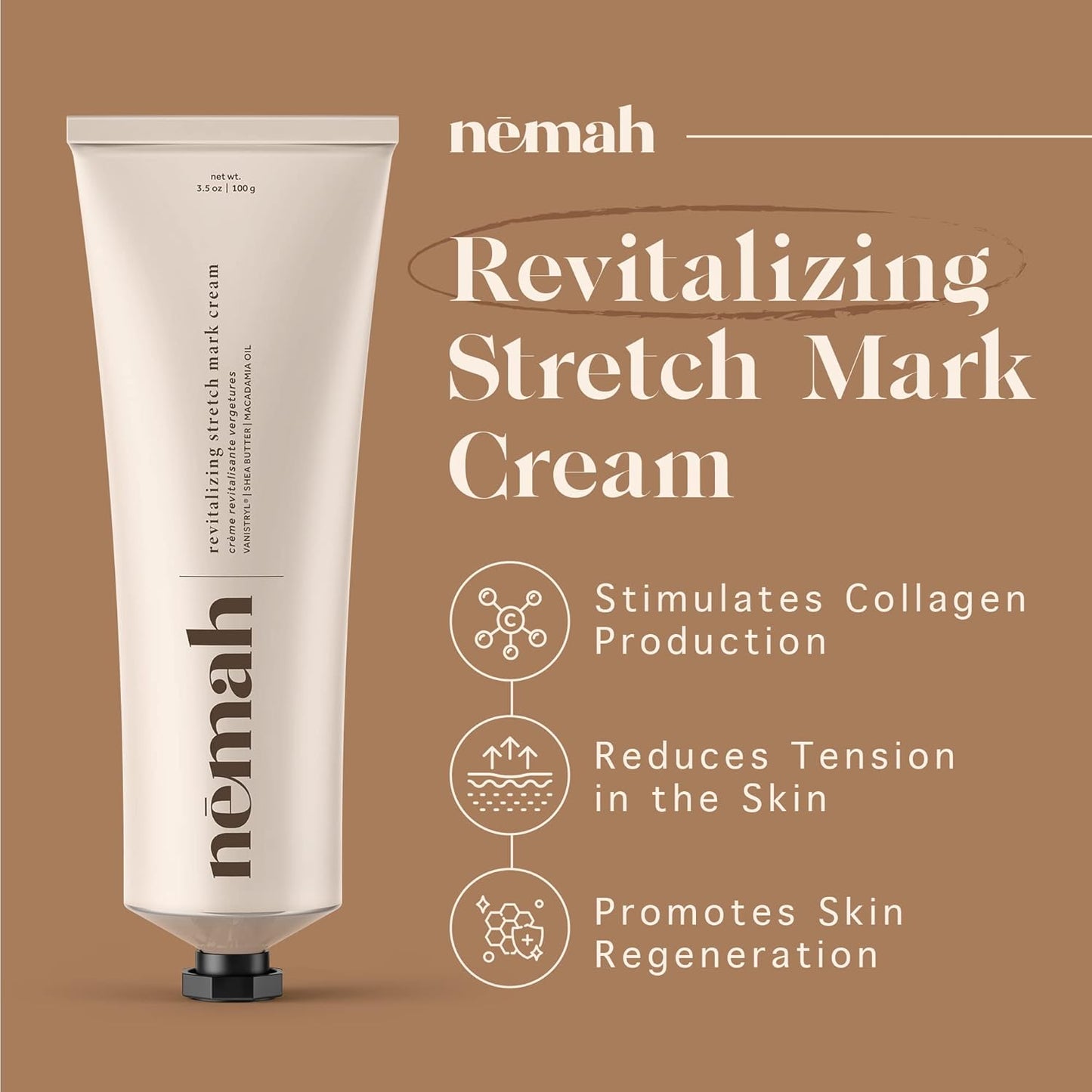 Nemah - Stretch Mark Cream for Pregnancy - Pregnancy Stretch Mark Prevention & Reduction, Postpartum Stretch Mark Cream with Vanistryl, Shea Butter, & Macadamia Oil - Vegan & Cruelty-Free - 3.5 oz.