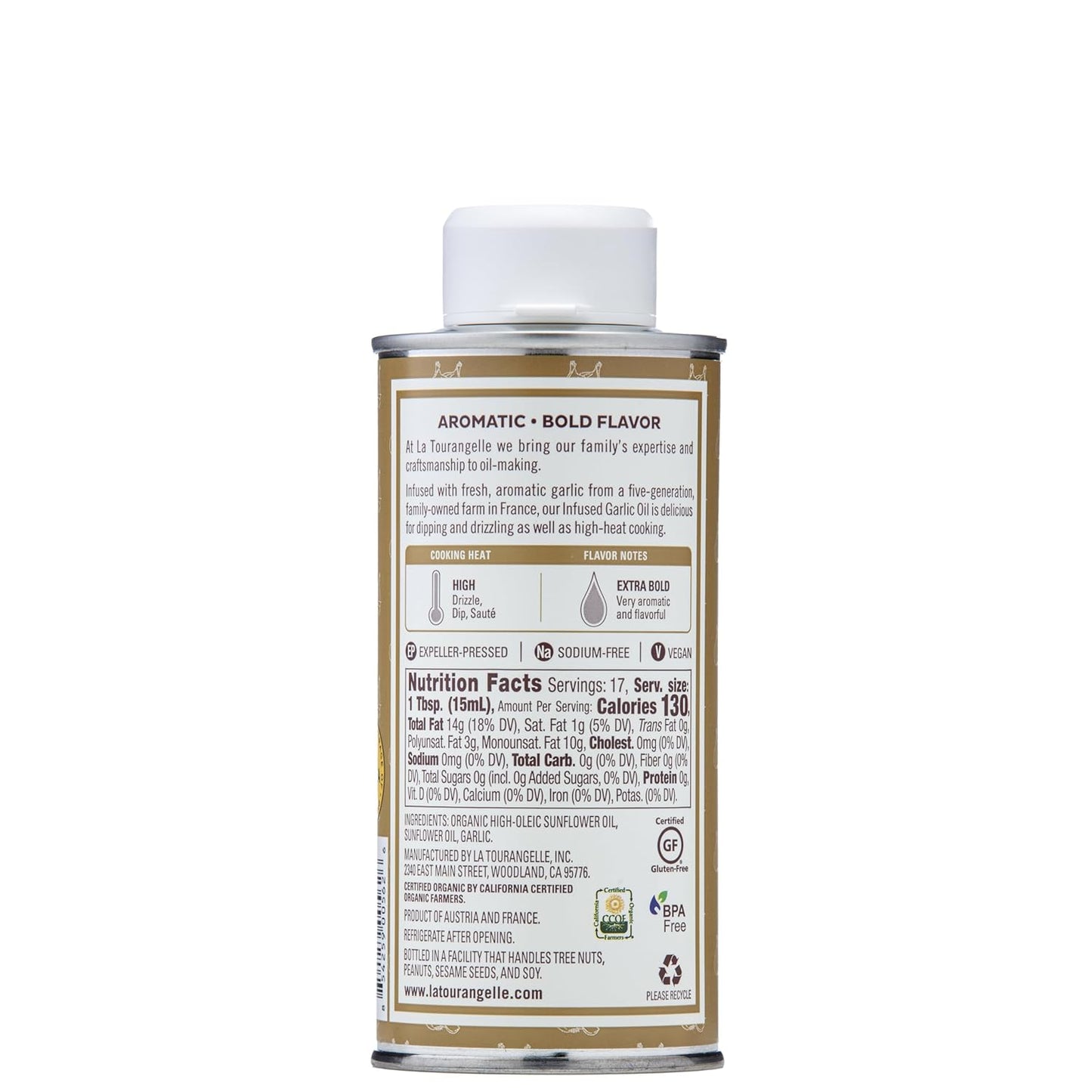 La Tourangelle, Garlic Oil, High Oleic Oil for Cooking Pastas, Salad Dressings, Drizzle on Popcorn, Irresistible Aroma and Flavor, 8.45 Fl Oz