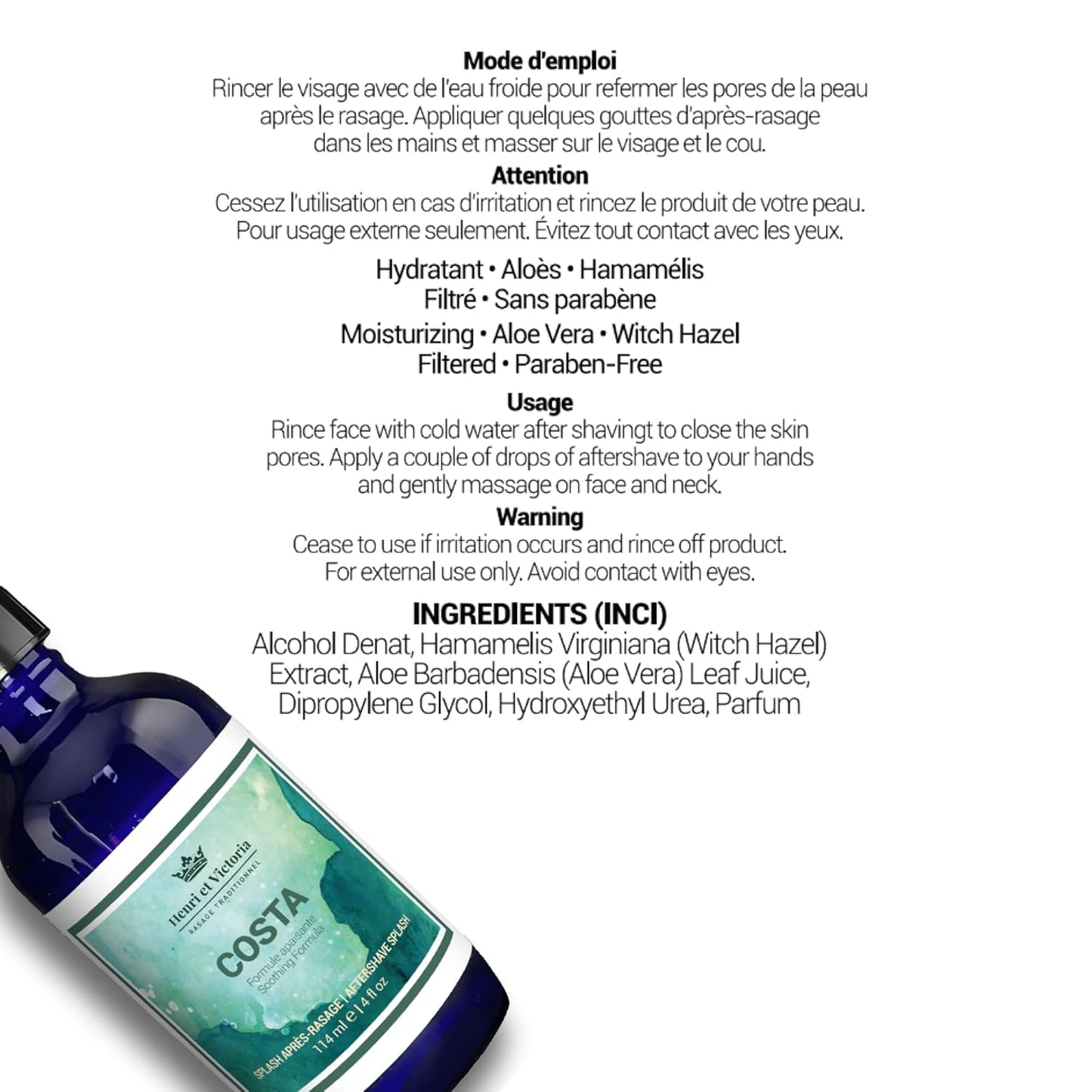 Aftershave Splash For Men l Costa Fragrance l Canadian Made by A Skilled Artisan l Moisturizes & Soothes the Skin | 114 ml (4 oz)