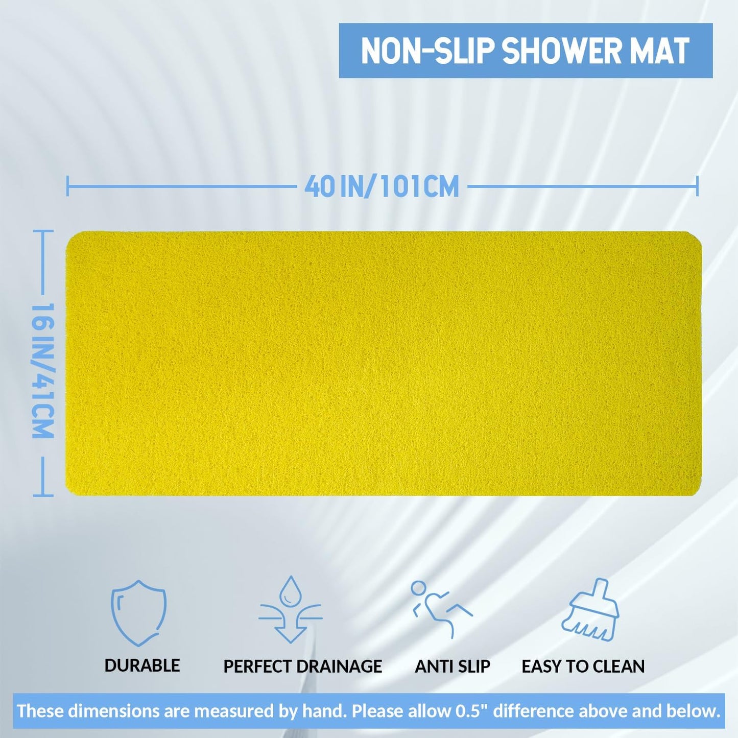 Non-Slip Bathtub Mat, Anti Slip Shower Mat, Fast Drying Bathtub Mats, Foot Scrubber Mat, Anti Slip Mat for Tub, Floor, Bathroom, Kitchen, Home, Hotel (Yellow 40"×16")