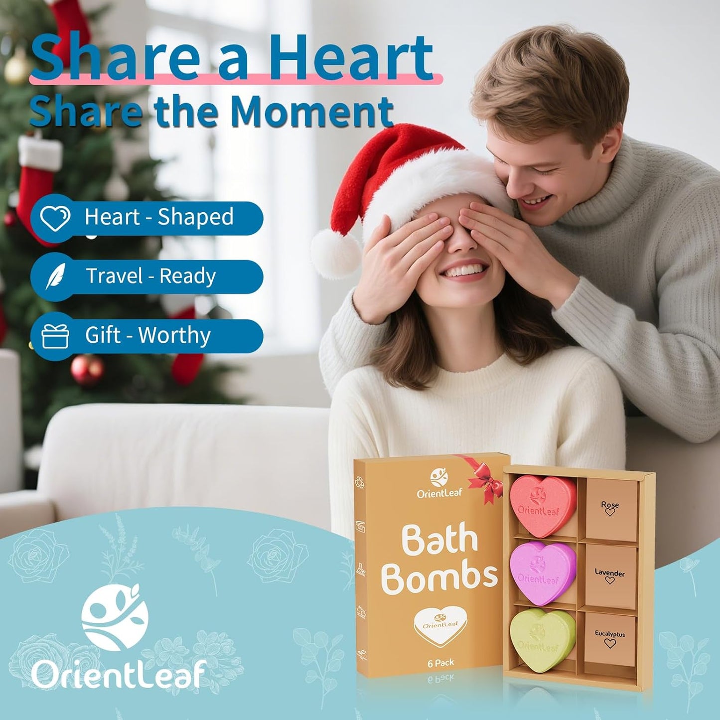 Bath Bombs Plant Scented, Stocking Stuffers Bath Bombs for Women and Girls Aromatherapy Bubble Bath, Lavender, Rose, Eucalyptus, 6 x 2 oz