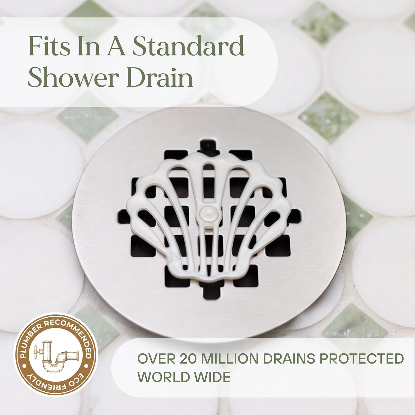 DrainWig Shower Drain Hair Catcher – Disposable White Ocean (4-Pack) – No-Touch Hair Removal for Flat Shower Drains – As Seen on Shark Tank