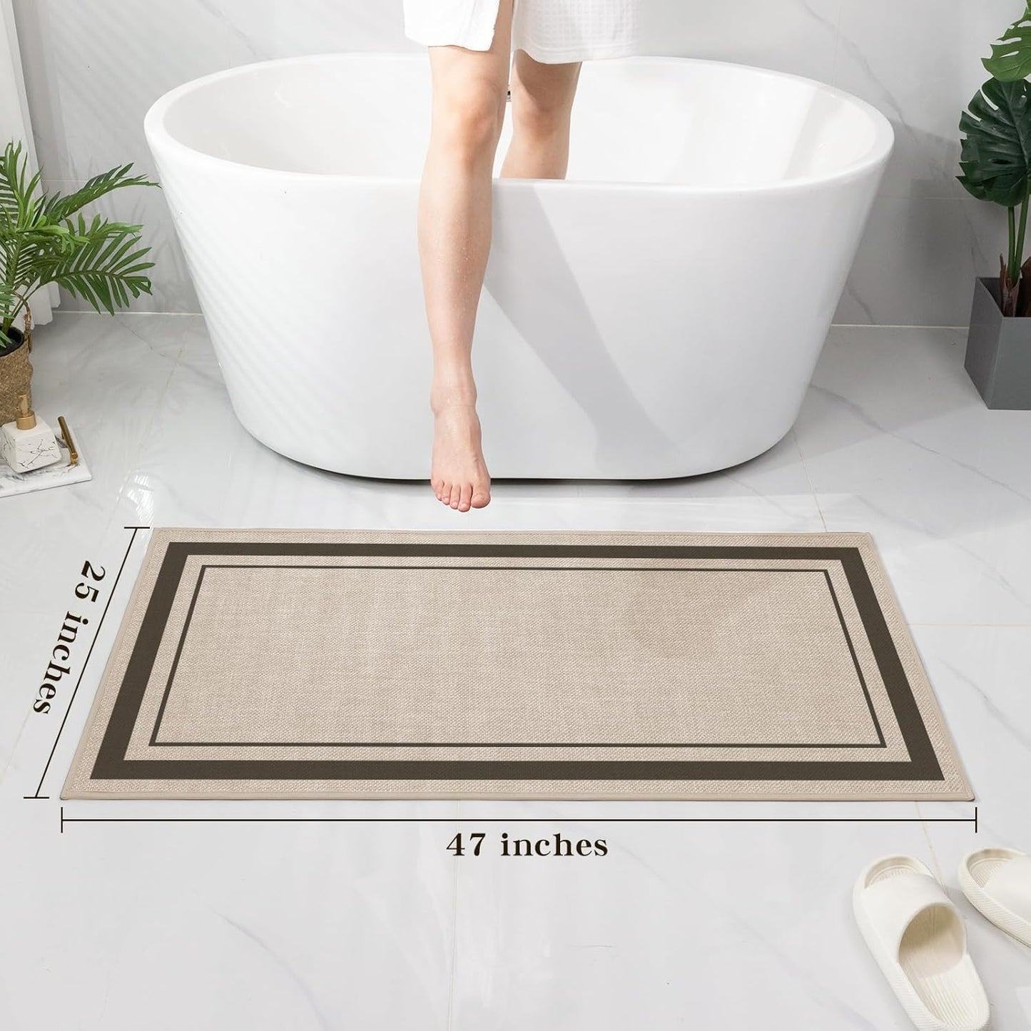 chakme Bathroom Rugs Mat 47x24, Ultra Thin Non Slip Bath Mat Large Quick Dry Absorbent Bath Mat for Bathroom Floor, (Light Beige, 47"x24")