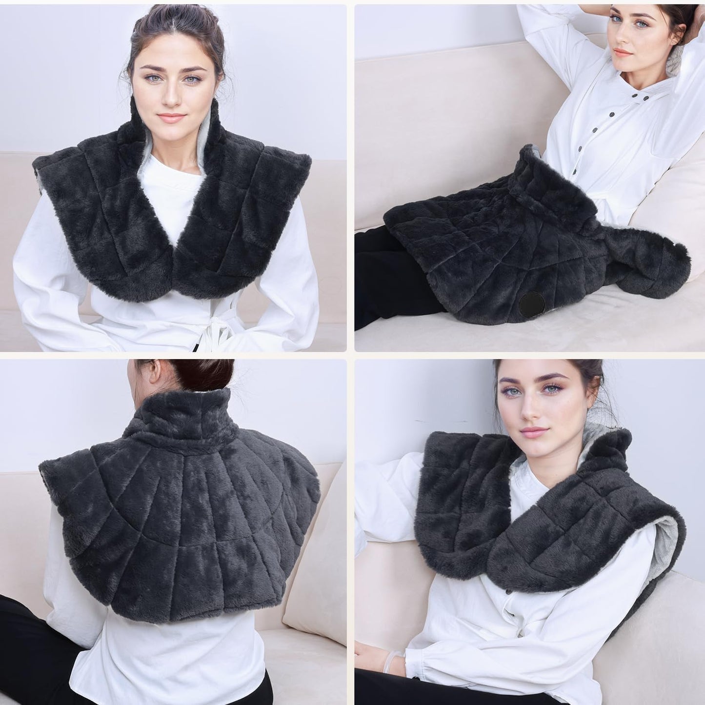 UTK Weighted Heating Pad for Neck and Shoulders and Back, 30s Fast Heat,6X Deeper Pain Relief, Faux Rabbit Fur Fabric, 8 Heat Settings Max 159℉, 4H Auto Off, Memory Function, 24"x 20", Gifts for Women