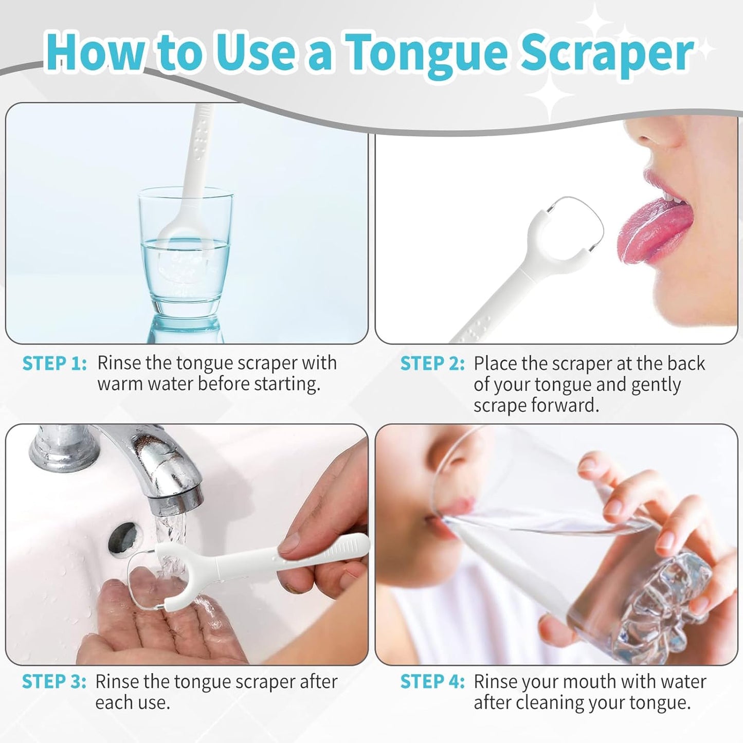 3-Pack Colorful Tongue Scraper for Adults, Stainless Steel, Metal Tongue Brush for Bad Breath, Oral Hygiene Tool, Easy to Use & Portable