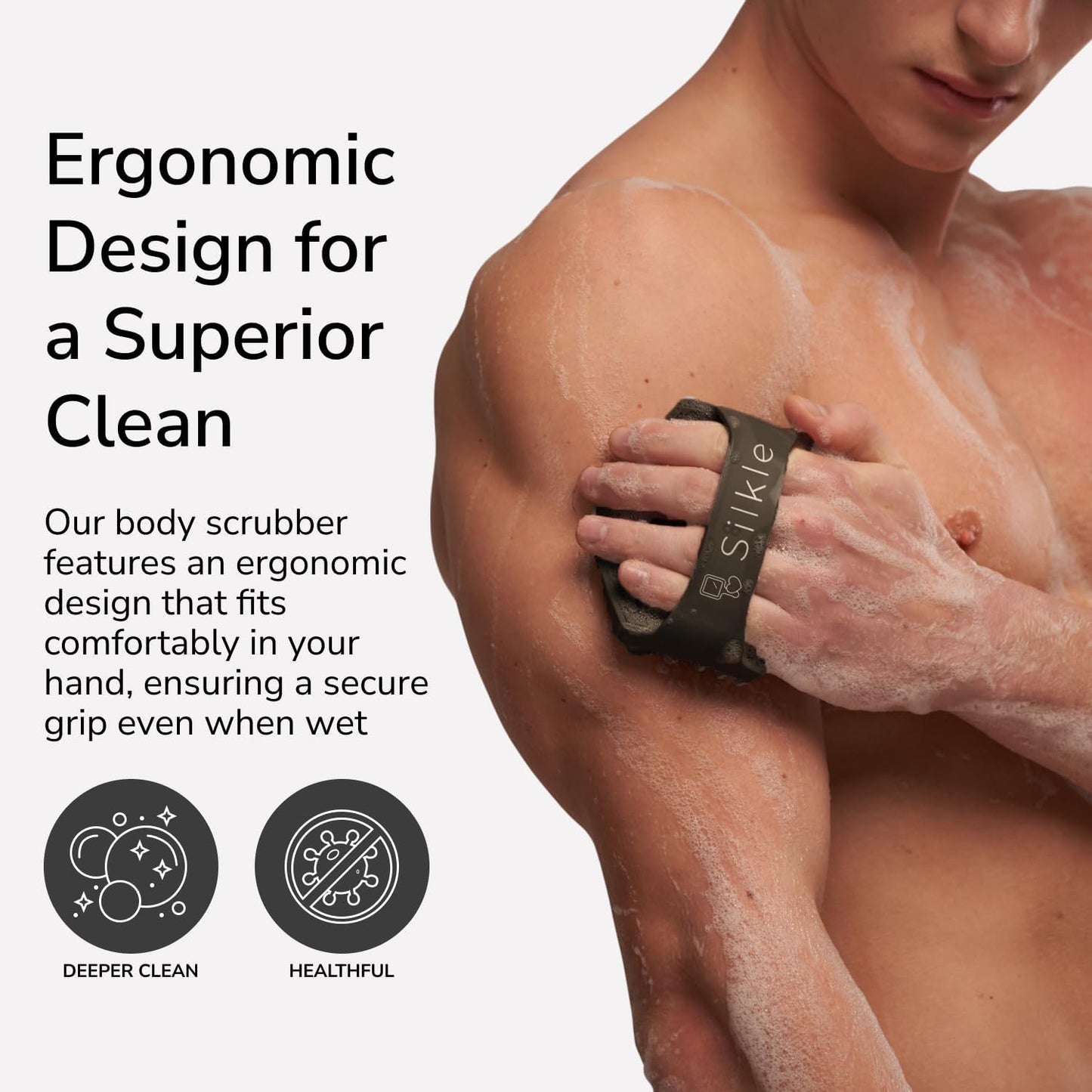 Silicone Body Scrubber - Exfoliating Bath Brush and Skin Cleanser - Shower Sponge for Gentle Body Scrub and Wash - Silicone Scrubbing Care Tool for a Refreshed and Renewed You - Black