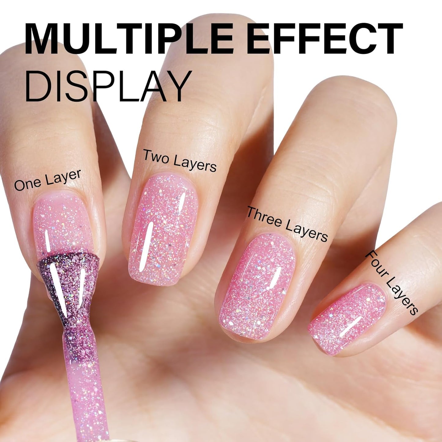 AILLSA Pink Glitter Gel Nail Polish Sheer Pink Rainbow Iridescent Polish Spring Holographic Jelly Nail Polish Gels Sparkle Shiny Soak Off U V Gel Nail Manicure Salon 0.51 Fl Oz/GF10