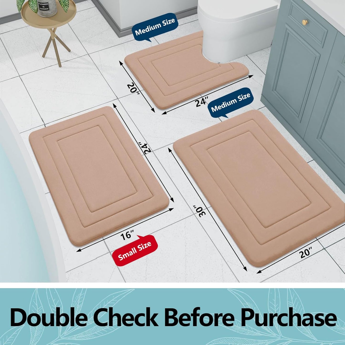 Arotive Memory Foam Bathroom Rug Mat 47x24, Ultra Soft and Absorbent Bath Mat, Machine Wash Dry, Comfortable Bath Rug Carpet for Bathroom Floor, Tub and Shower, Camel