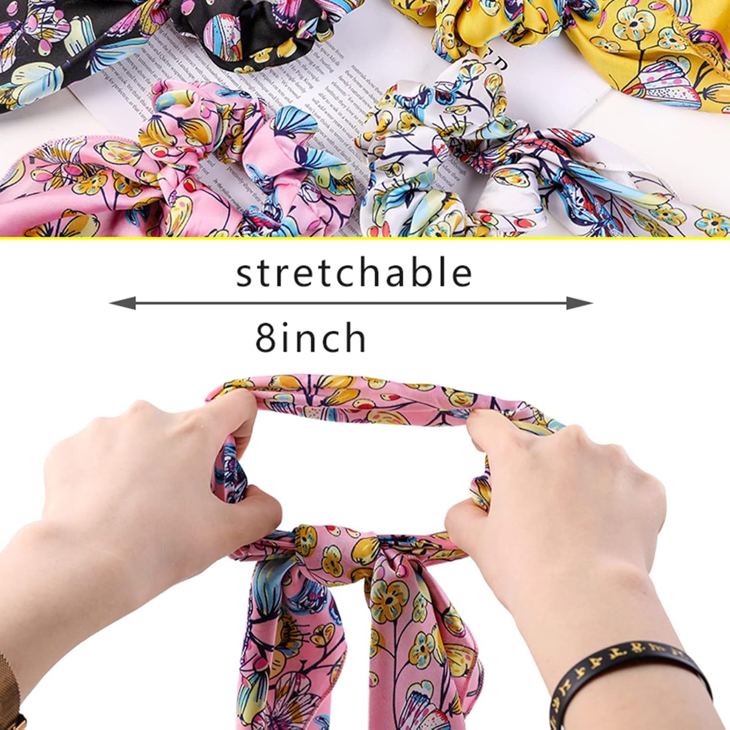 Butterfly Scrunchies - Vivid Silk Hair Accessories with Colorful Scarves, Ribbons, Elastics, Bandanas, Bows and Bands for Women and Girls (6PCS)
