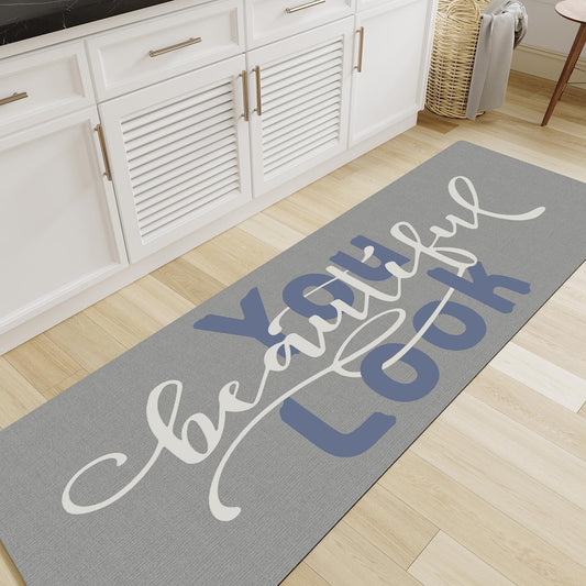 MontVoo-Bath Mat Rug Long Non Slip Super Absorbent Bathroom Runner Stain Resistant Quick Dry Thin Bathroom Mat Fit Under Door-17"x50",Blue-Look