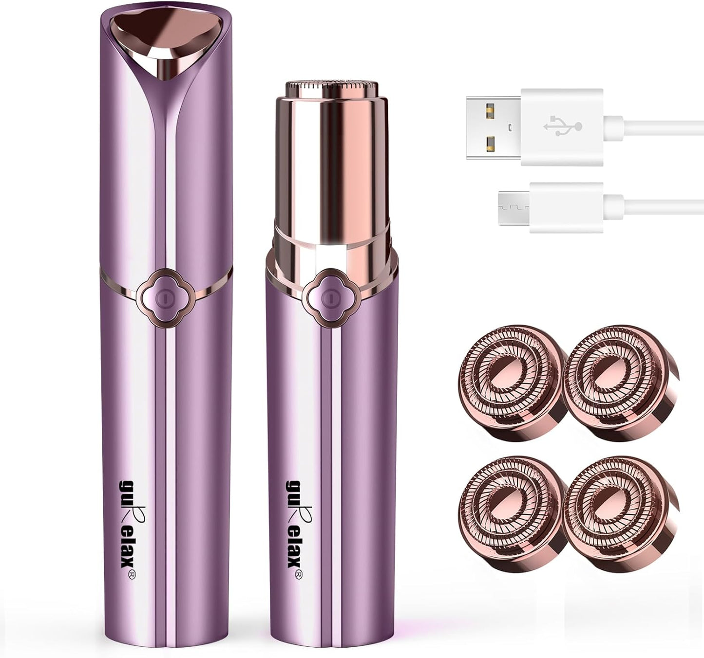 Facial Hair Removal for Women, Ladies Face Shaver(Rechargeable) for Chin Upper Lip Neck Armpits, Included 4 Replacement Heads, with a Velvet Storage Pouch