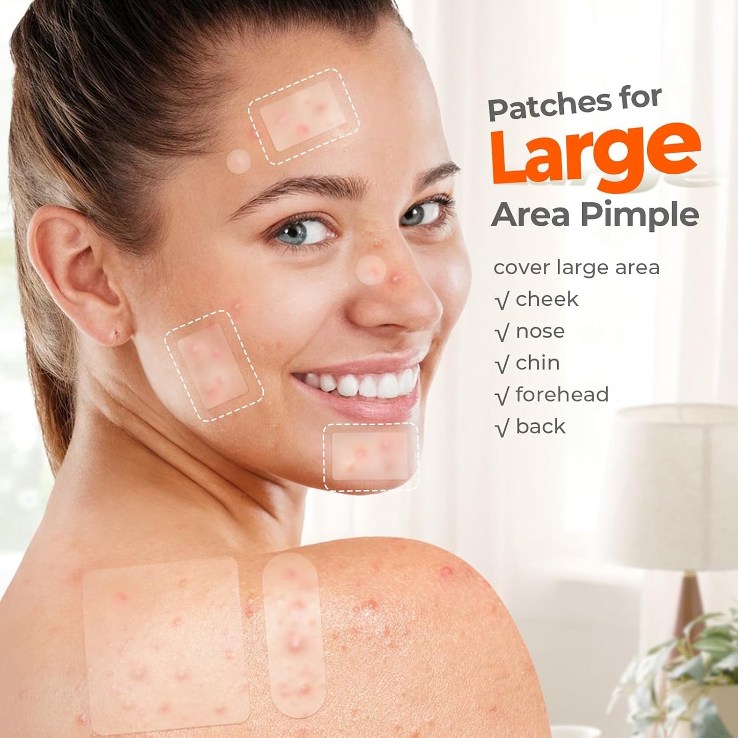 Large Pimple Patches for Face, 7 Sizes Big Acne Patches, XL Hydrocolloid Bandages for Body, Chin, Forehead, Nose, Back Blemish Zit Breakouts, Hydrocolloid Patch (Square, Strip, Dot 306 Count)