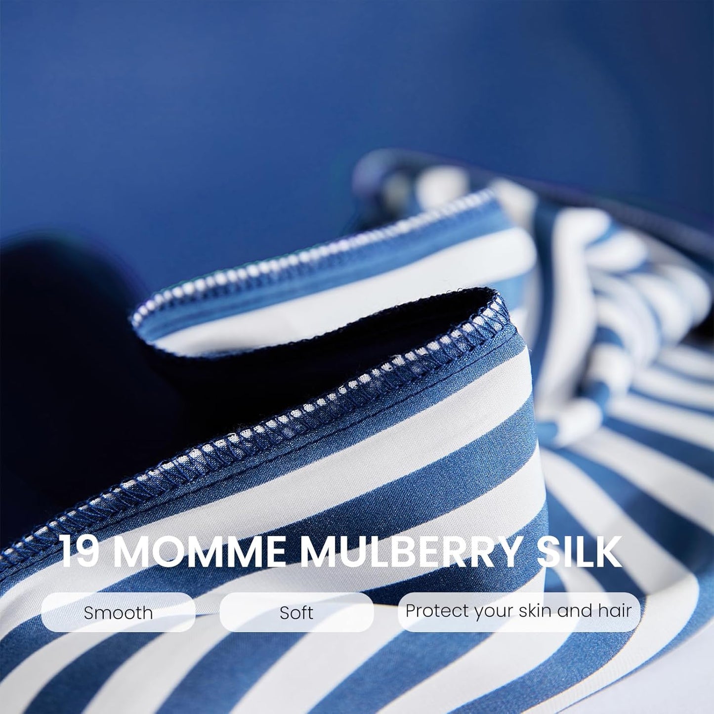 THXSILK Mulberry Silk Pillowcase for Hair and Skin Health, Grade 6A+ Mulberry Silk Pillowcase with Hidden Zipper, Soft and Breathable, 1pc (Queen 20"x30", Blue White Stripes)