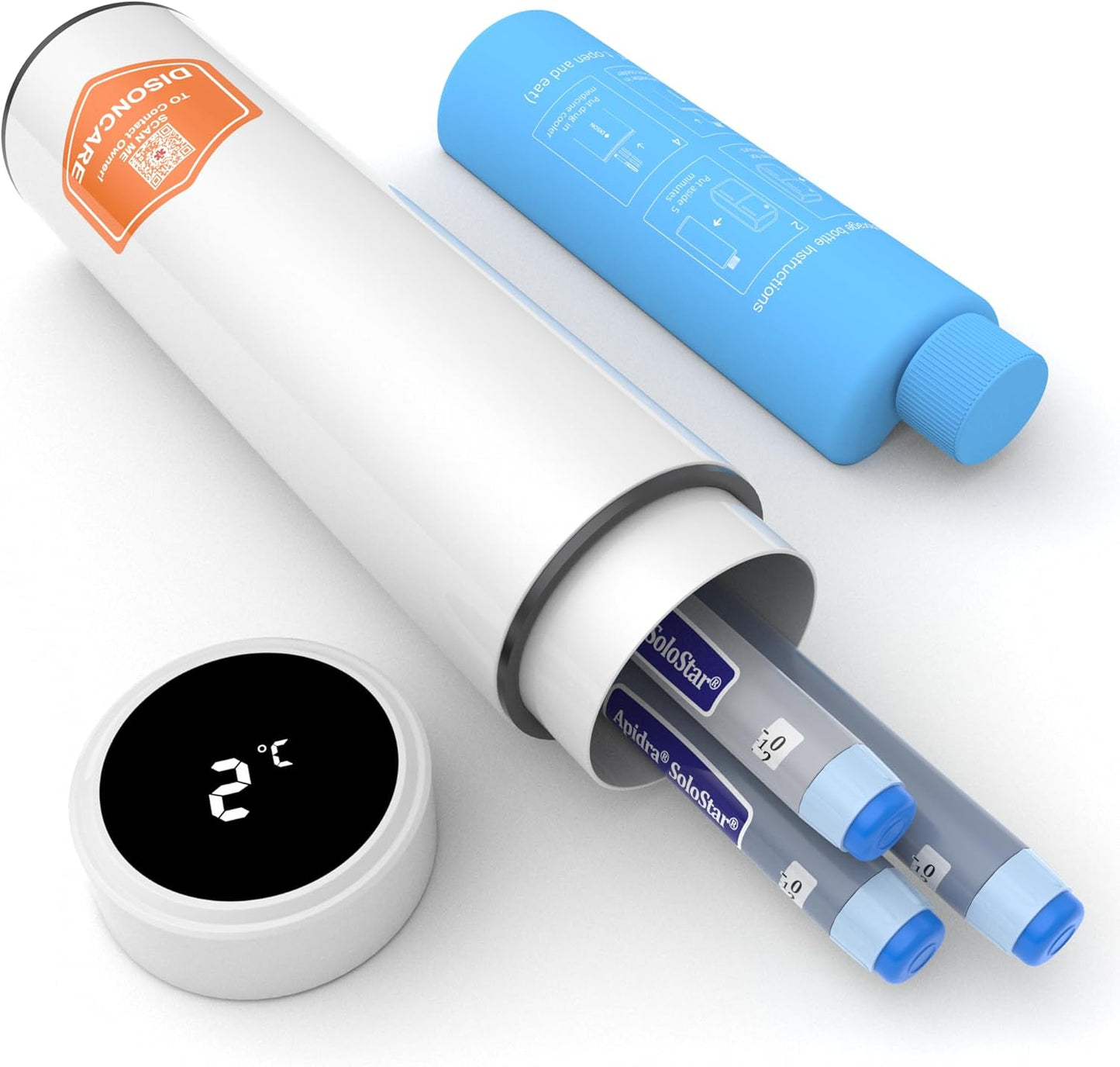 DISONCARE 60H Insulin Cooler Travel case Temp Display Medication Cooler for Medicine Travel TSA Approved Ice Pack Diabetic Medical Cooler Diabetes Bag EpiPen with QR Medical Tag（White）