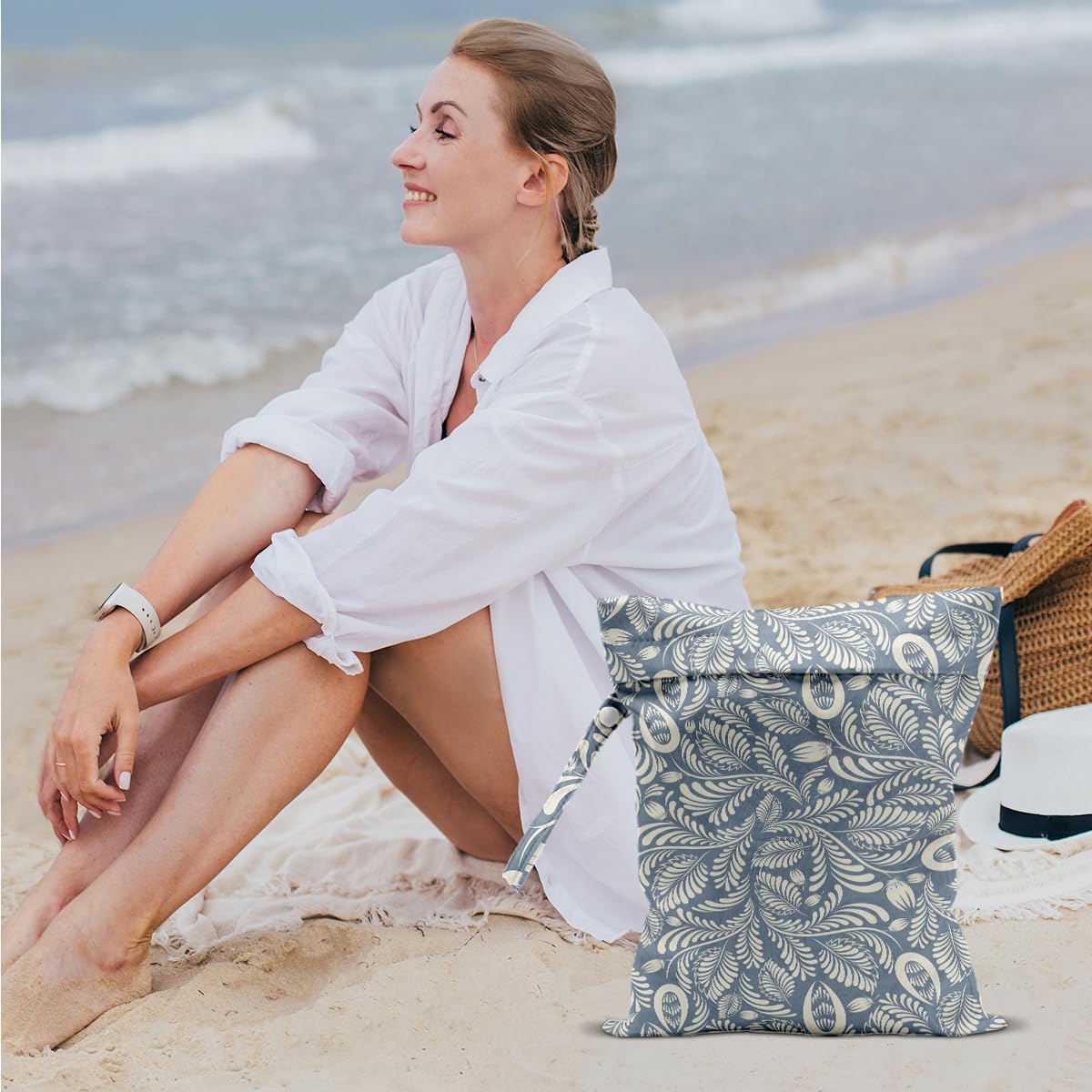 Plant Wet Bags 12x10 Inch, Leaves Waterproof Reusable Wet Dry Bags, Washable Travel Laundry Bag for Swimsuit Pool Beach Diapers Dirty Yoga Gym Clothes, Plant Gifts for Women Friend Travelers