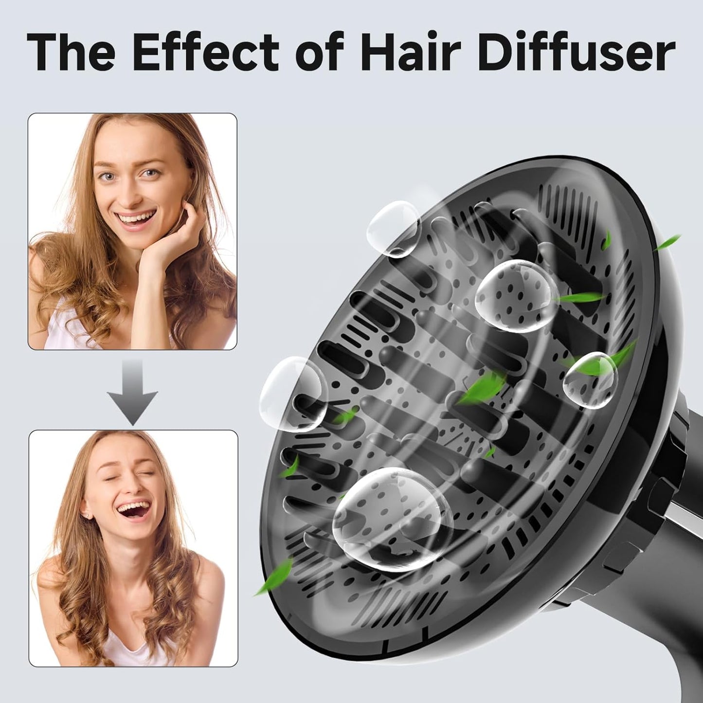 Diffuser Attachment for Hair Dryer, Hair Diffuser for Curly Hair, Universal Diffuser for 1.4-2.6" Hair Blow Dryer Long Thick Curly Wavy Hair, Black