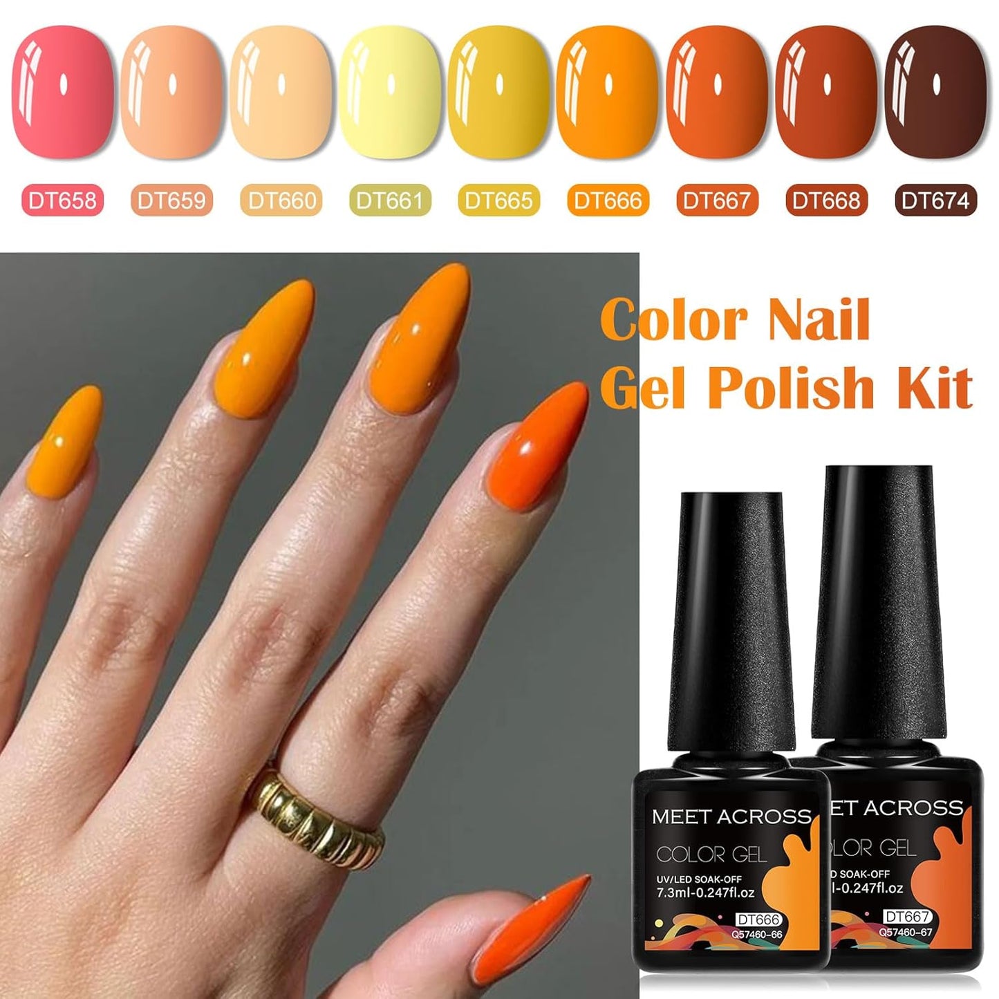 MEET ACROSS 9 Colors Gel Nail Polish + 3PCS Function Gel Nail Polish Kit,Fashion Nail Art Set Design Gifts for Women Manicure Salon (SET22, 12pcs)