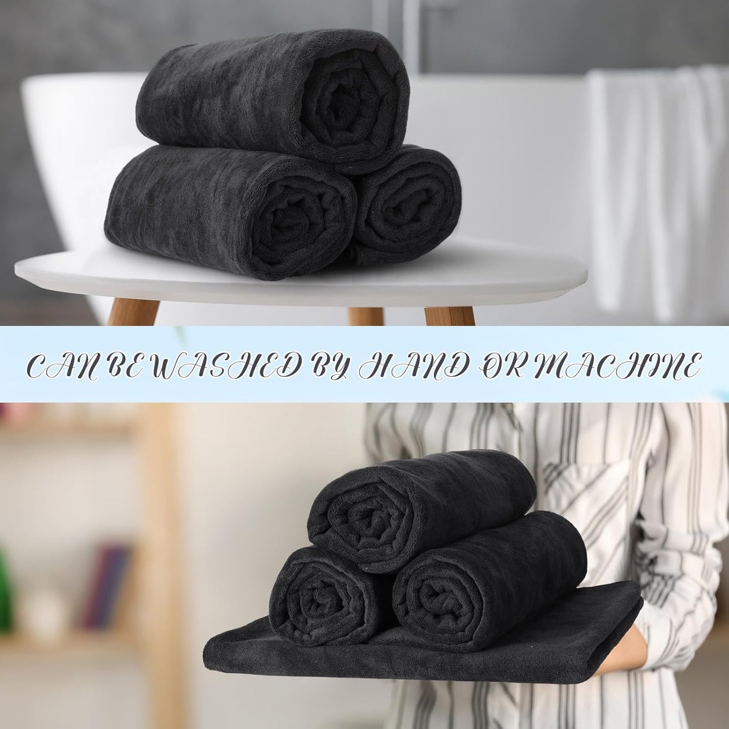 16 Pack Microfiber Bath Towels Bulk 27'' x 60'' Oversized Size Bath Towel Highly Absorbent Extra Large Soft Drying for Shower Beach Salon Winter Sport Spa Gym (Simple,Black)