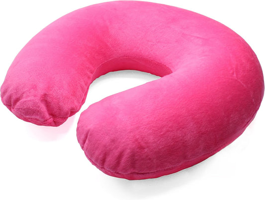 Inflatable Travel Neck Pillow, U-Shape with Washable Soft Cover (Pink)