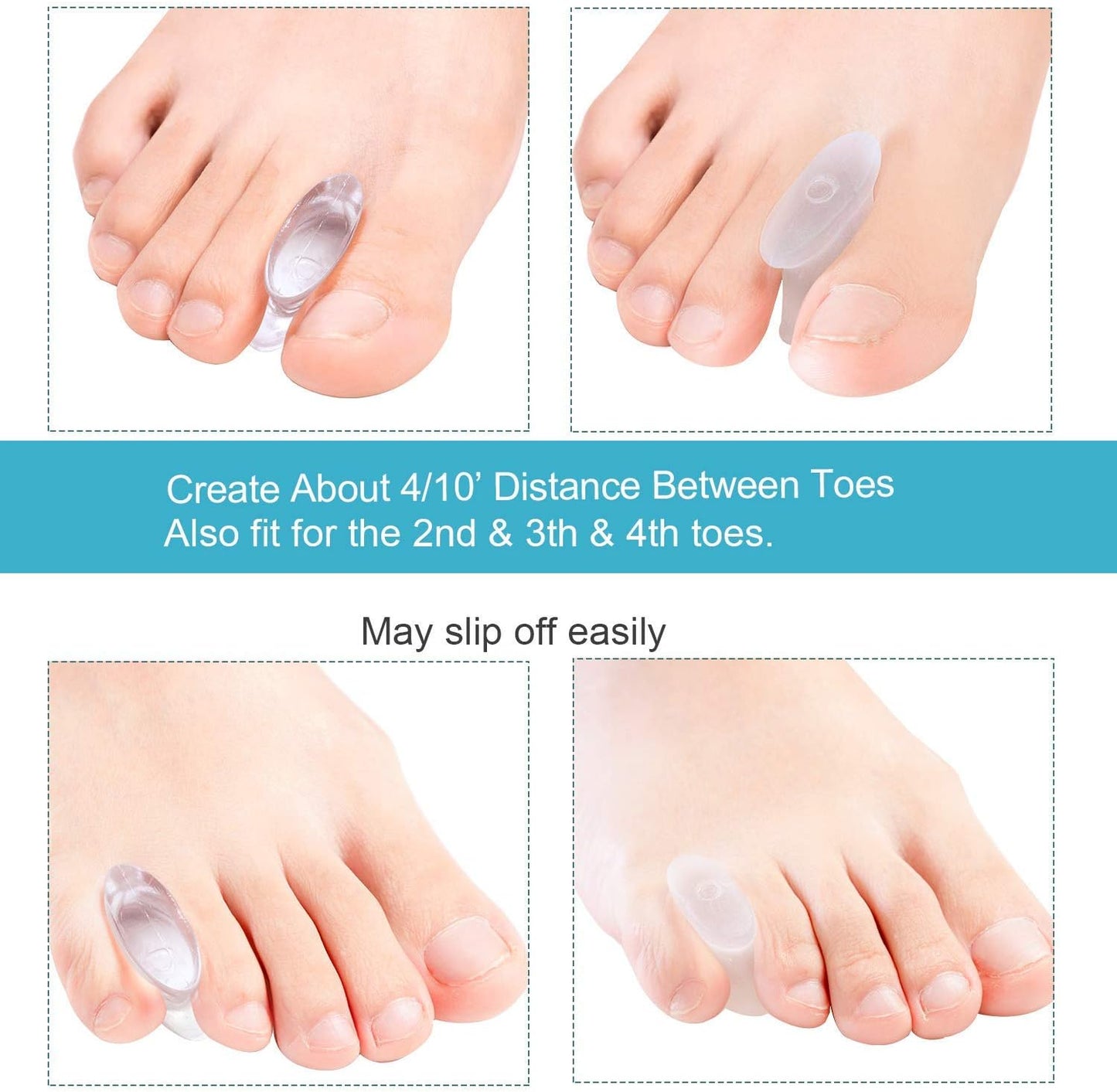 Povihome 8 Pack Gel Bunion Corrector and Toe Spacers Separators and Straightener Orthotics (4/10''Thick) for Sports Activities, for Men and Women Overlapping Toes, Bunion Pain Relief - Small Size