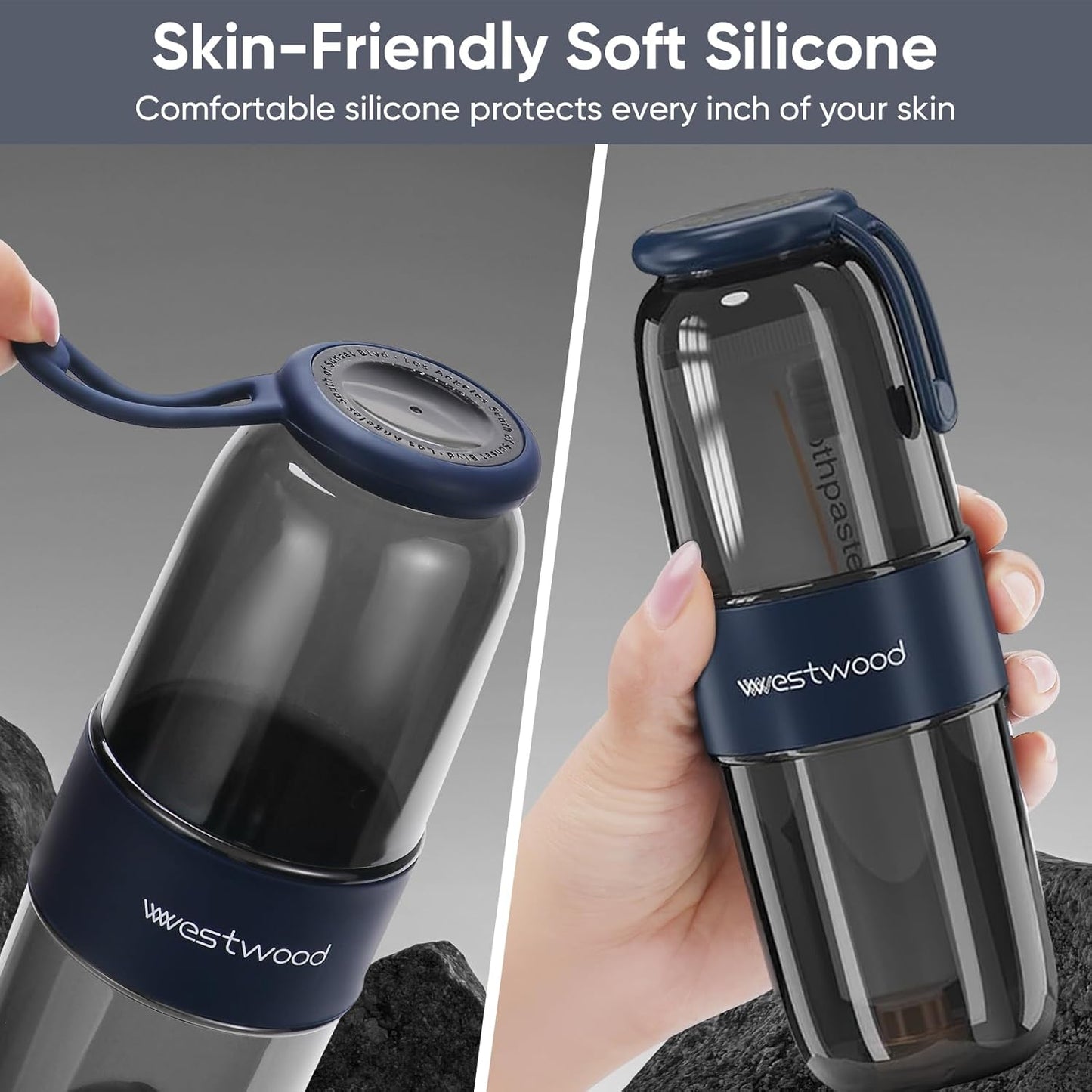 Westwood Travel Toothbrush Case Travel Toothbrush Holder with Cup, Large Toothbrush Container for Toothbrush Toothpaste Razor, Portable Toothbrush Holder with Cover for Home Business School (Black)