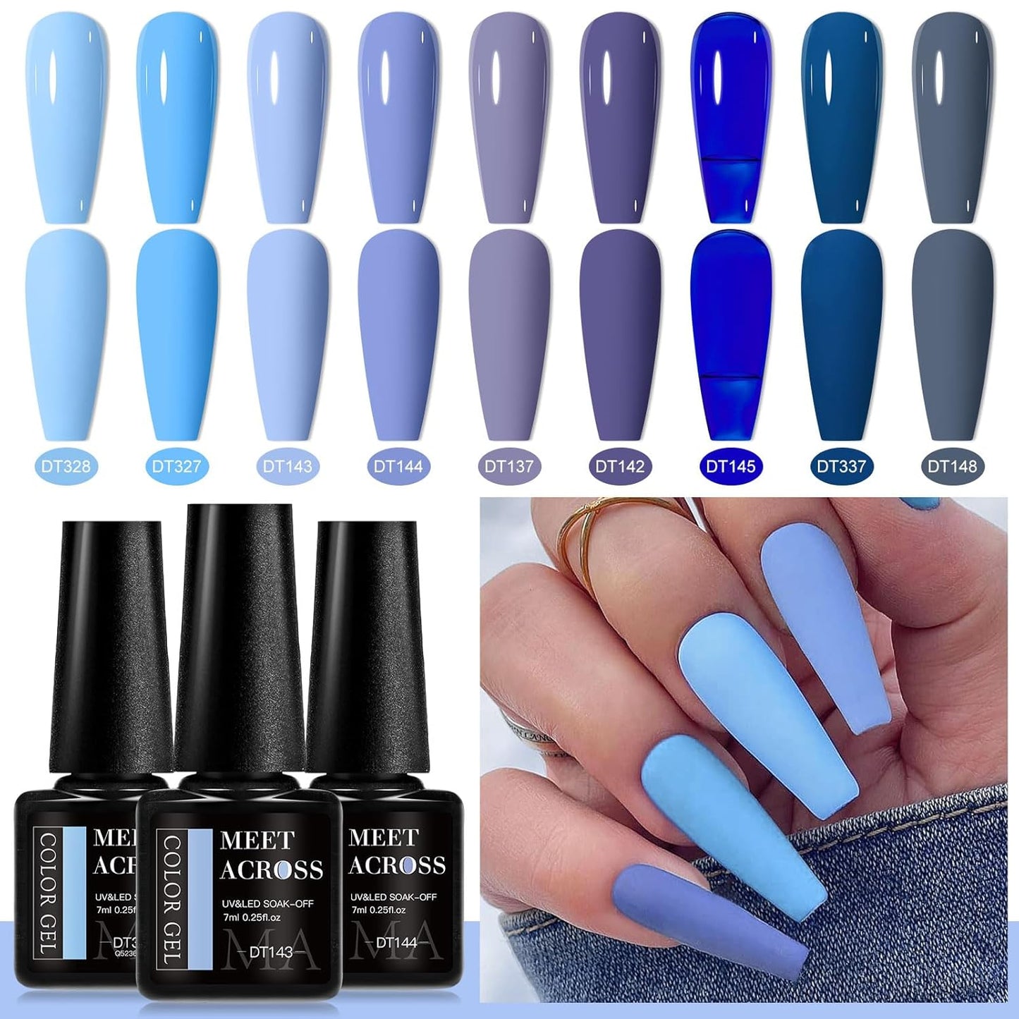 MEET ACROSS 9 Colors Gel Nail Polish + 3PCS Function Gel Nail Polish Kit,Fashion Nail Art Set Design Gifts for Women Manicure Salon (SET4, 12pcs)