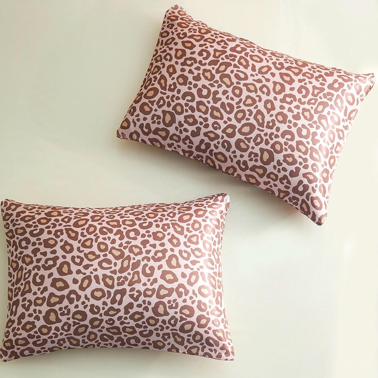 Silky Satin Toddler Pillowcases Pack of 2, 13x18 Inches Pink Leopard Travel Pillowcases with Envelope Closure, Small Kids Pillow Cases Covers