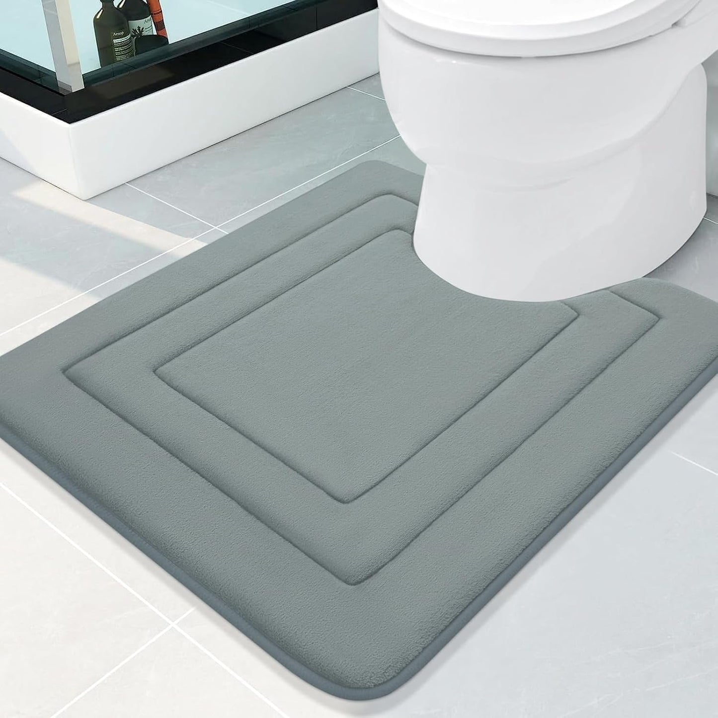 Arotive Memory Foam U-Shaped Toilet Rugs 24" x 20", Super Soft Absorbent Contoured Bathroom Rugs, Machine Washable Contour Bath Mats for Bathroom Toilet Base, Grey