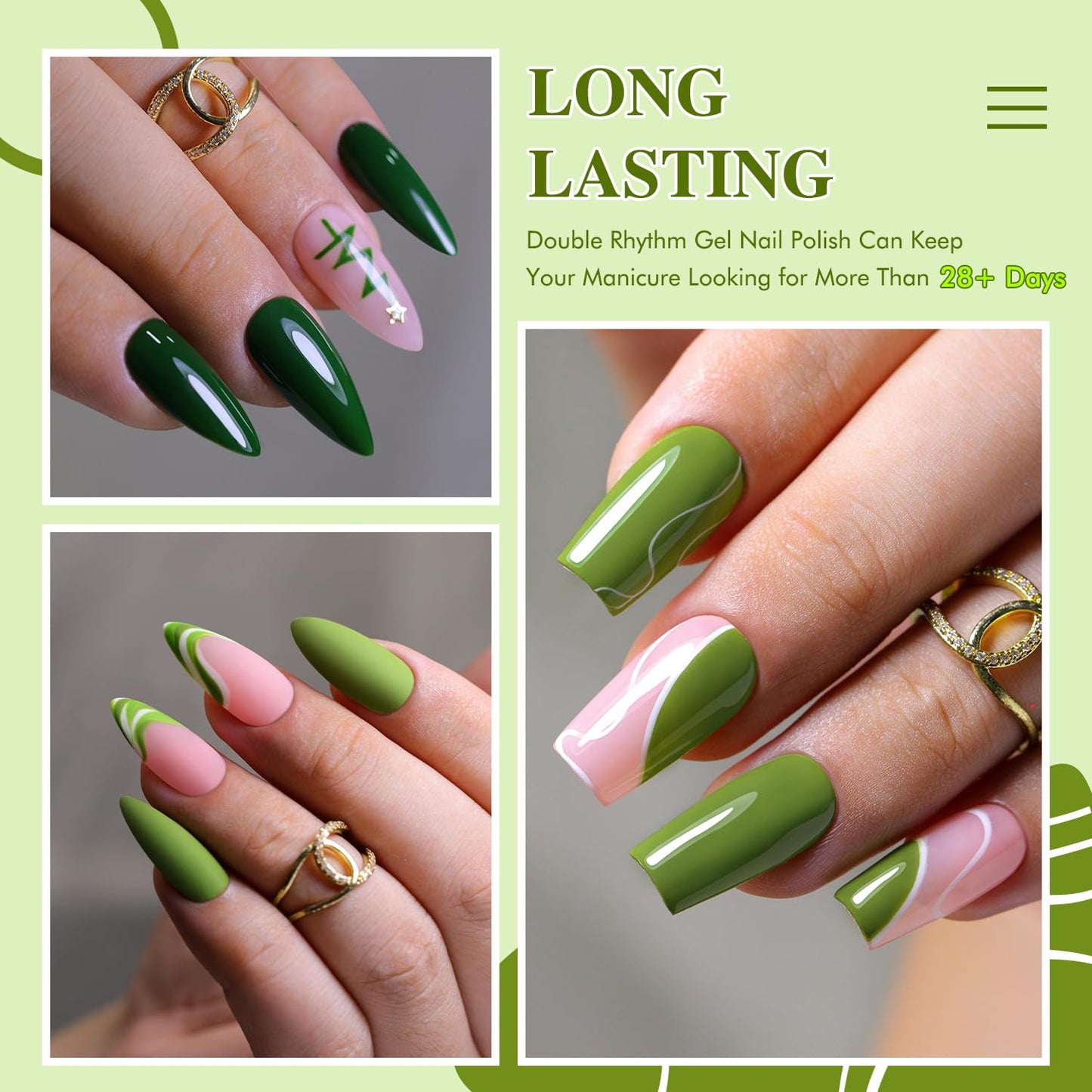 Double Rhythm Gel Nail Polish Set of 6 Colors Baby Light Pastel Milky Nail Polish Starter Kit Art DIY Salon Home (Sage Dark Deep Lime Green Olive,Kit 18)