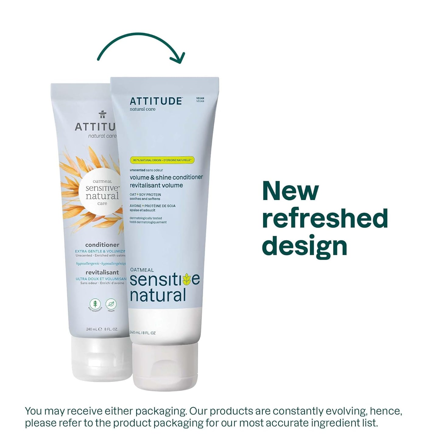 ATTITUDE Extra Gentle Hair Conditioner for Sensitive Dry Scalp, Soothing Oat, Naturally Derived Ingredients, Dermatologically Tested, Vegan Detangler, 8 Fl Oz (Pack of 6)