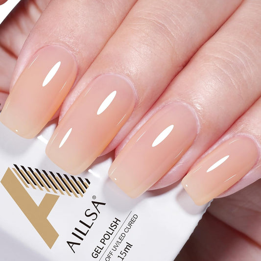 AILLSA Nude Gel Polish Natural Color Jelly Gel Nail Polish Light Milky Translucent Soak Off U V Gel Polish Neutral Nail Gel Polish for French Manicure Nail Art DIY at Home 0.51 Oz GB53