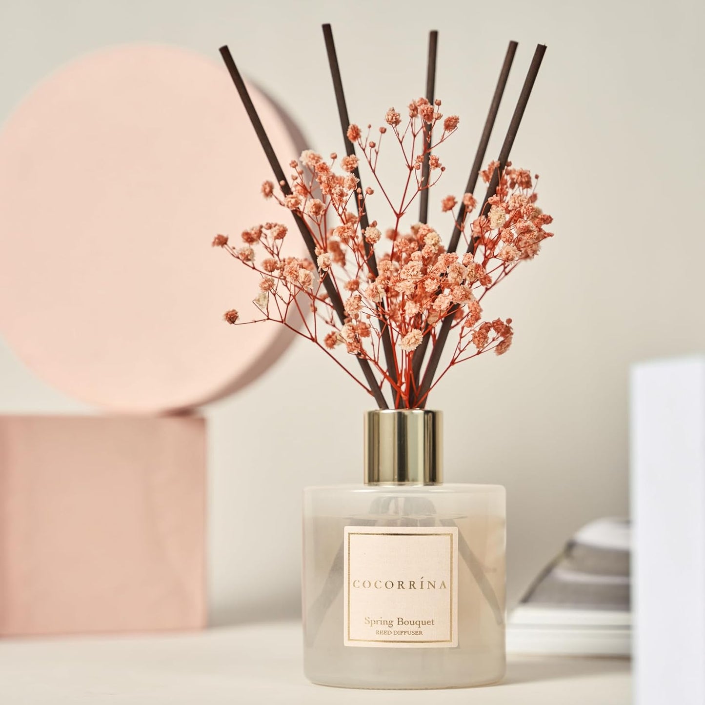 Cocorrína Reed Diffuser Sets- Spring Bouquet Scented Diffuser with Sticks Home Fragrance Reed Diffuser for Bathroom Shelf Decor