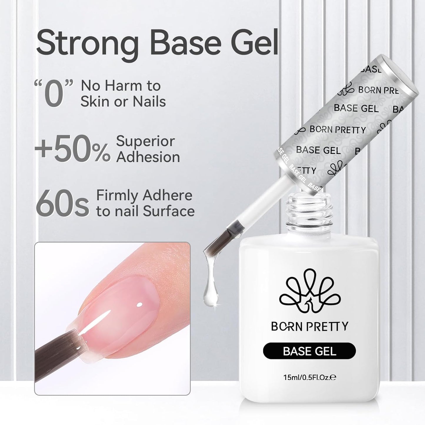 Born Pretty Gel Nail Polish No Wipe Base Gel Coat,15ml for Gel Nail Polish Soak Off LED Nail Lamp Gel Base Gel Upgraded Formula Long-Lasting DIY Home and Nail Salon