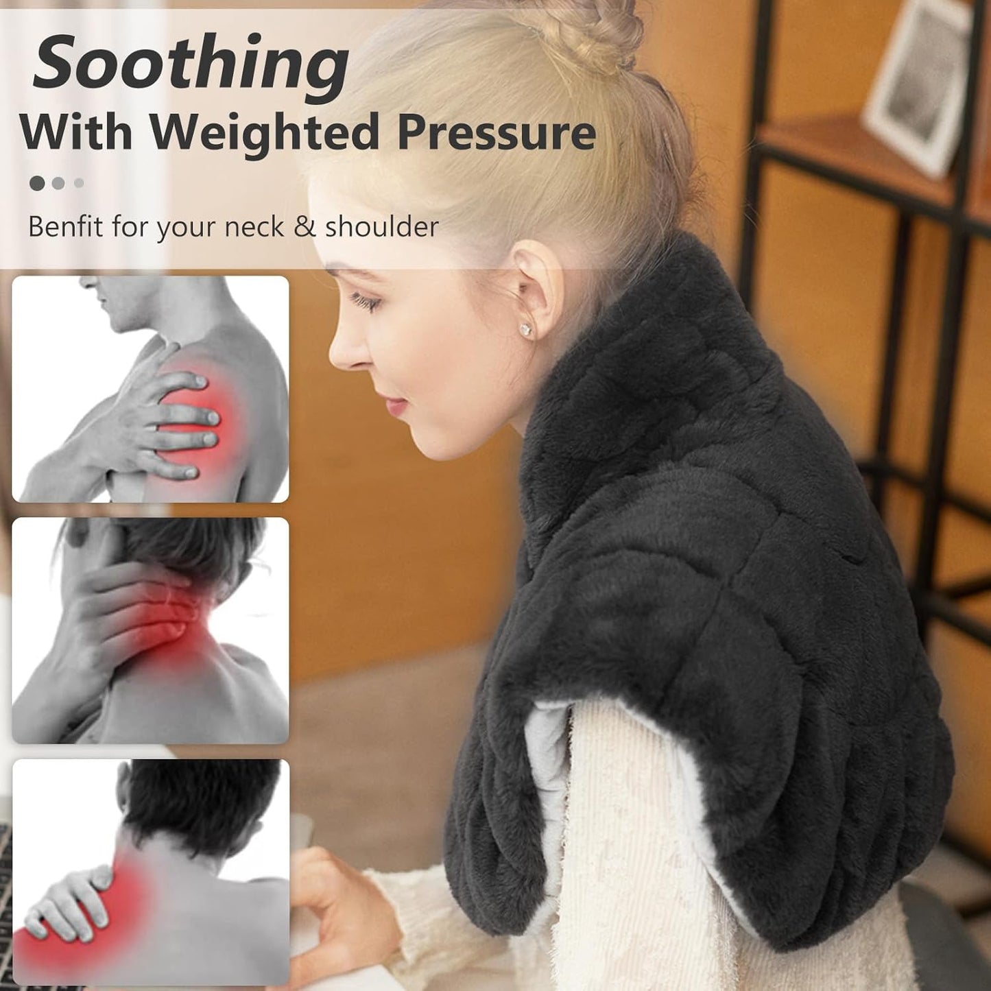 UTK Weighted Heating Pad for Neck and Shoulders and Back, 30s Fast Heat,6X Deeper Pain Relief, Faux Rabbit Fur Fabric, 8 Heat Settings Max 159℉, 4H Auto Off, Memory Function, 24"x 20", Gifts for Women