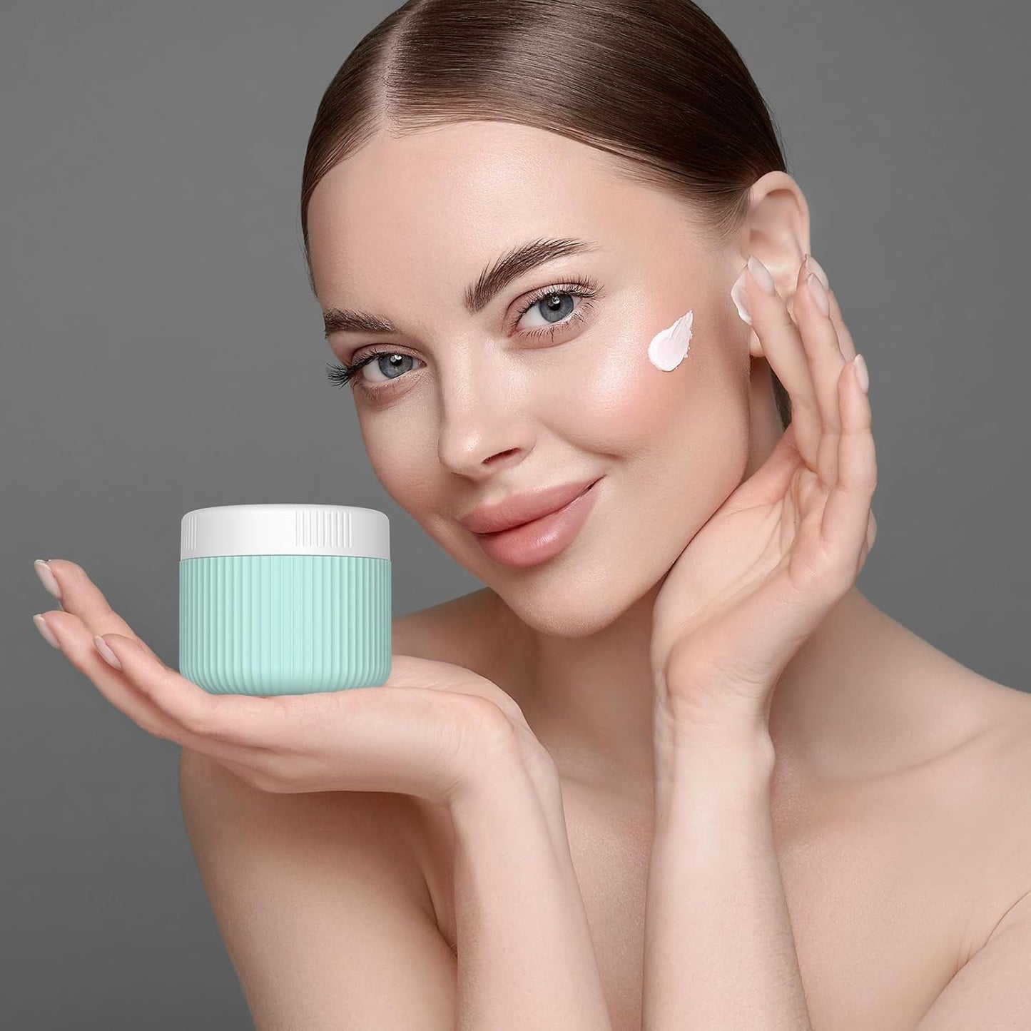 ME.FAN Travel Containers for Toiletries, TSA Approved 2 oz Silicone Cream Jars, Leak-proof Journey Containers, Trip Accessories with Lid for Cosmetic Face Hand Body Cream 4 Pack White Lid Blue