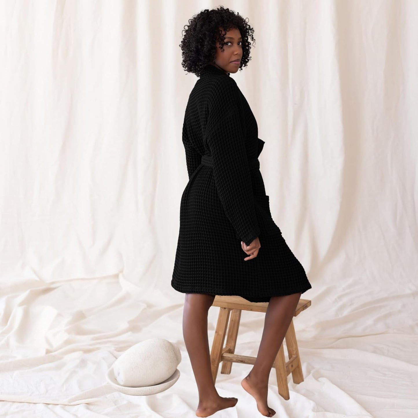 Womens Kimono Waffle Robe - Lightweight 100% Turkish Cotton Housecoat for All-Day Lounging - Bathrobe for Shower