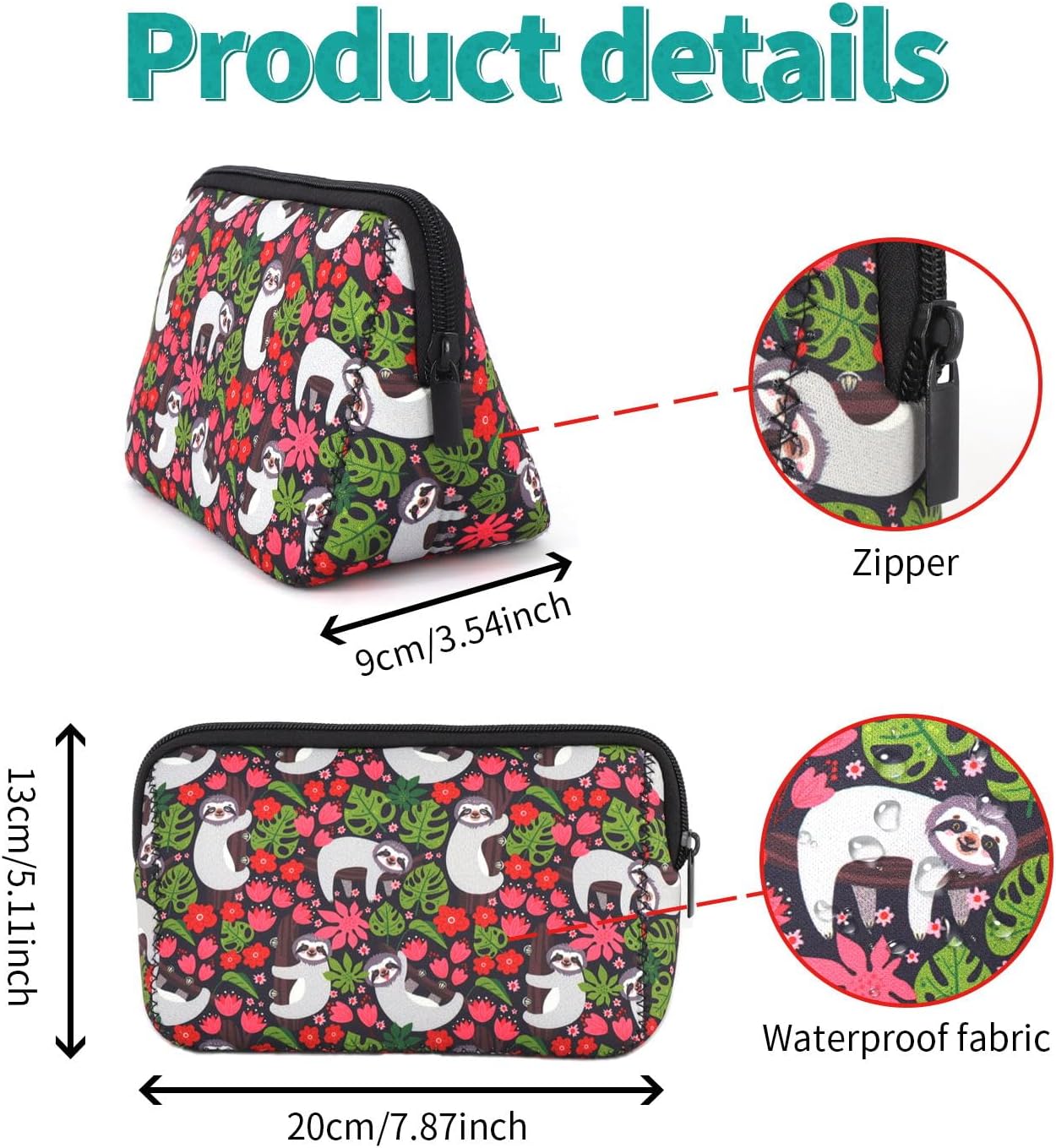 Cosmetic Bag Waterproof Neoprene Zipper Pouch Travel Portable Toiletry Makeup Bags Organizer Case for Women and Girls