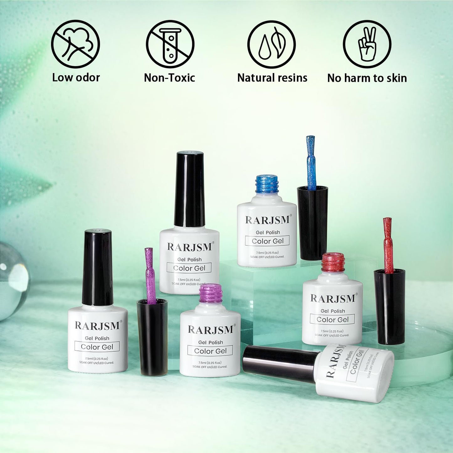 RARJSM Neon Diamond Cat Eye Gel Nail Polish Set 6 Colors Velvet Silver Glitter Bright Green Lake Blue Red Rose Purple Gel Polish with Magnet Stick UV LED Curing Requires Soak Off Home Salon Diy