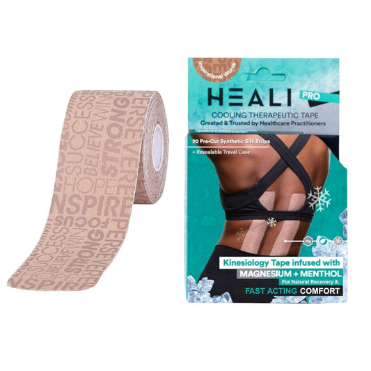 Heali Kinesiology Tape with Magnesium and Menthol, 20 Pcs Precut Strips, K Tape Roll, Knees, Physical Therapy Sports Tape for Knees, Joints & Muscles, Water Resistant, Beige Inspiration