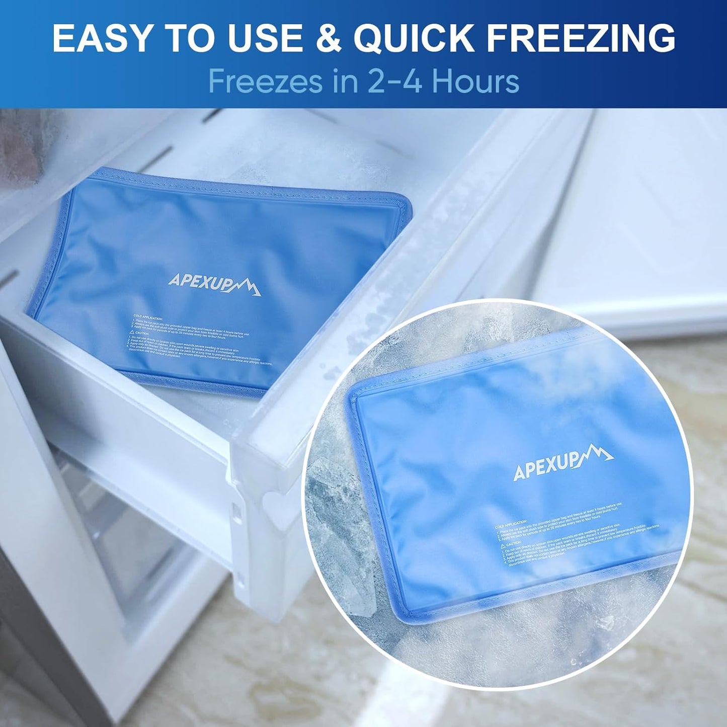 APEXUP Gel Ice Packs for Injuries Reusable, Flexible Double Sided Cold Packs for Injuries, Ice Pack for Knee, Shoulder, Back, Hip, Leg, Arm (Blue, S, 1PK)