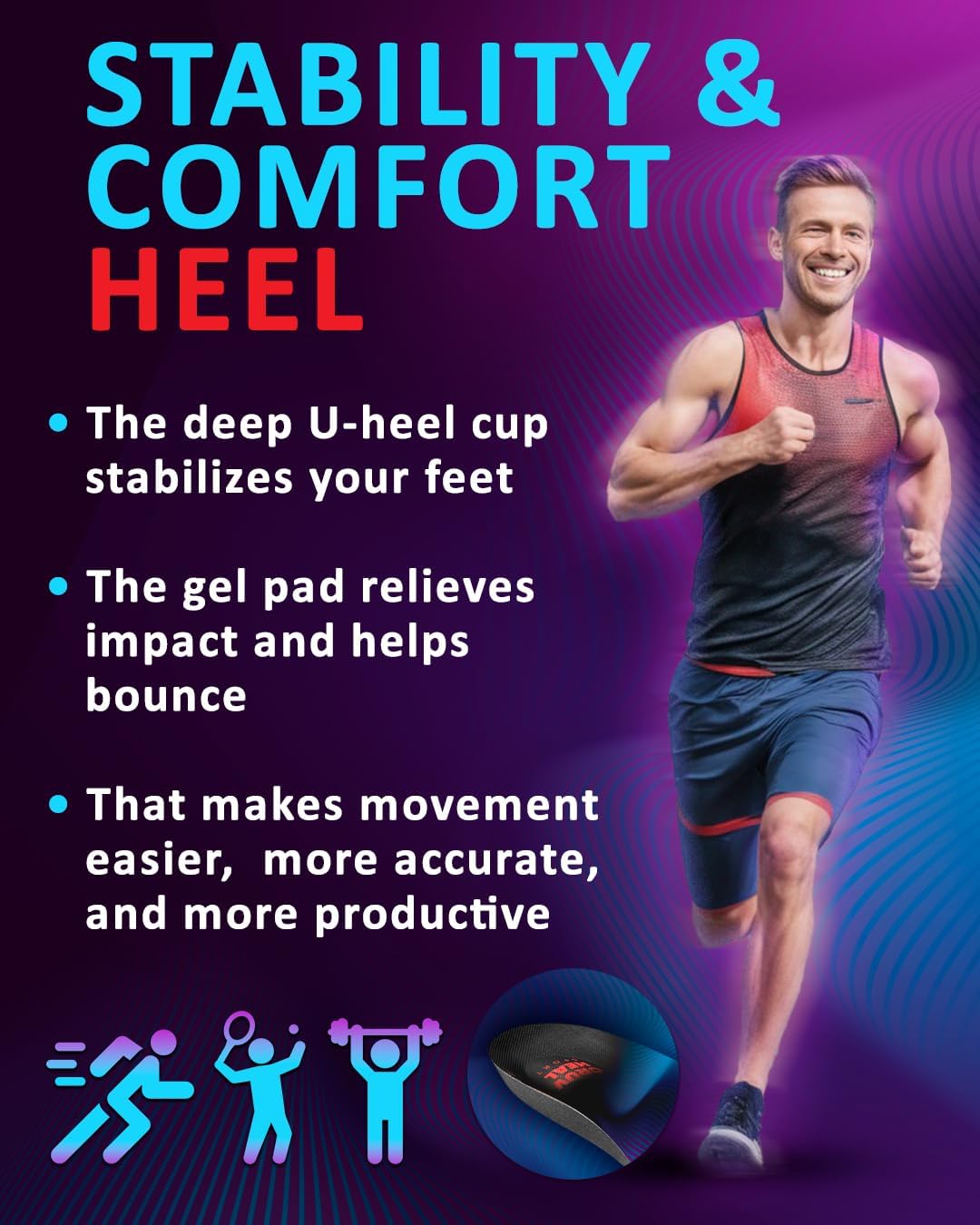 Sport Shock Absorbing Insoles - Athletic Shoe Cushioning Inserts for Men and Women - Ideal for Active Sports Running Training Hiking - Neutral Arch Good for Sneakers Shoes (S, Indigo)