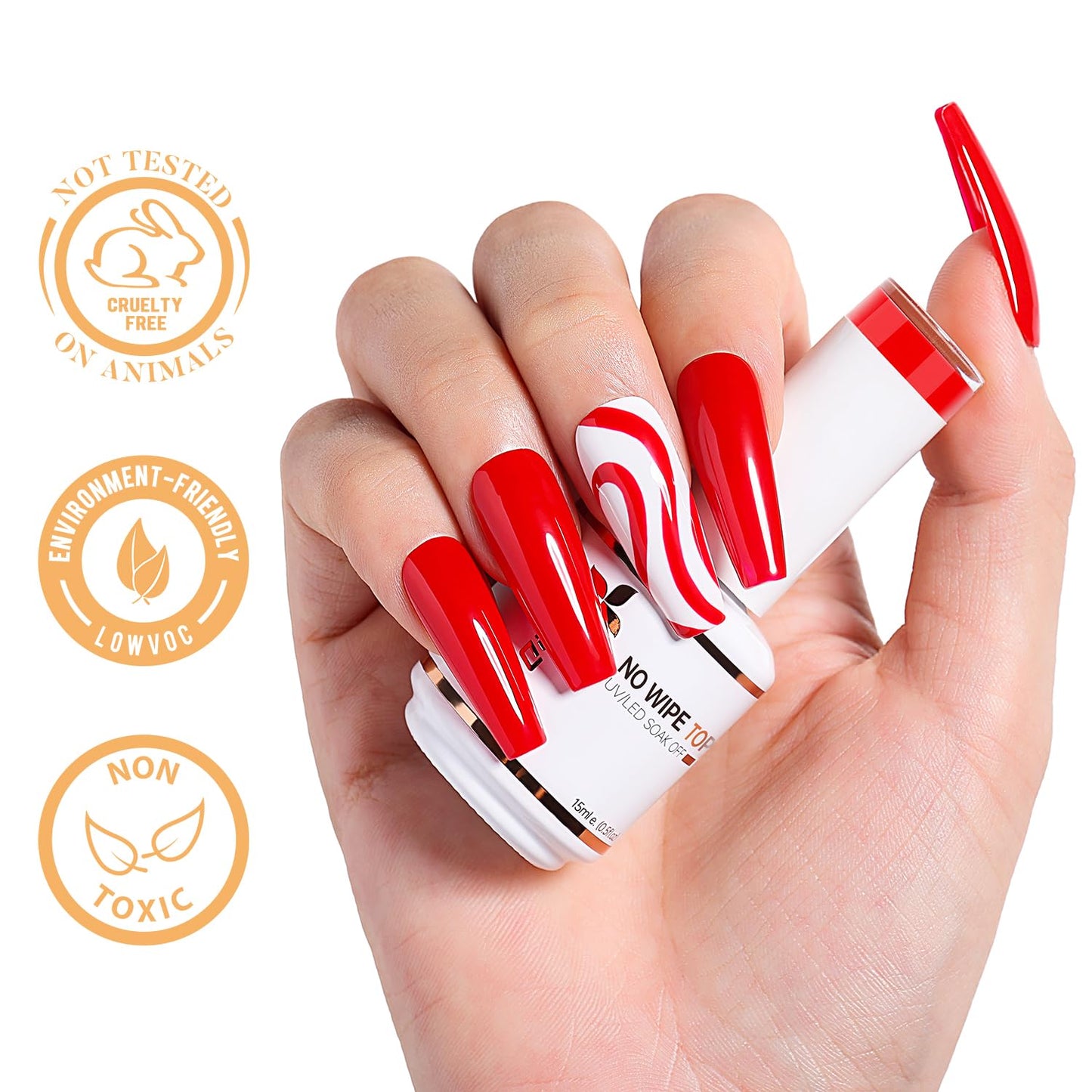 Nicedeco Hema Free No Wipe Gel Top Coat and Base Coat Set 2 Pcs 15ml Low Odor Cruelty Free Vegan Gel Nail Polish Glossy Shine Long Lasting Gel Base Top Coat