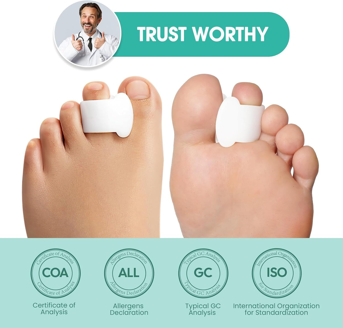 Welnove Toe Separator for Overlapping Toes - 12 PackToe Spacers for Bunions - Toe Corrector for Hammer Toes, Realign Crooked Toes - Preventing Rubbing Relieve Pressure (Medium, White)